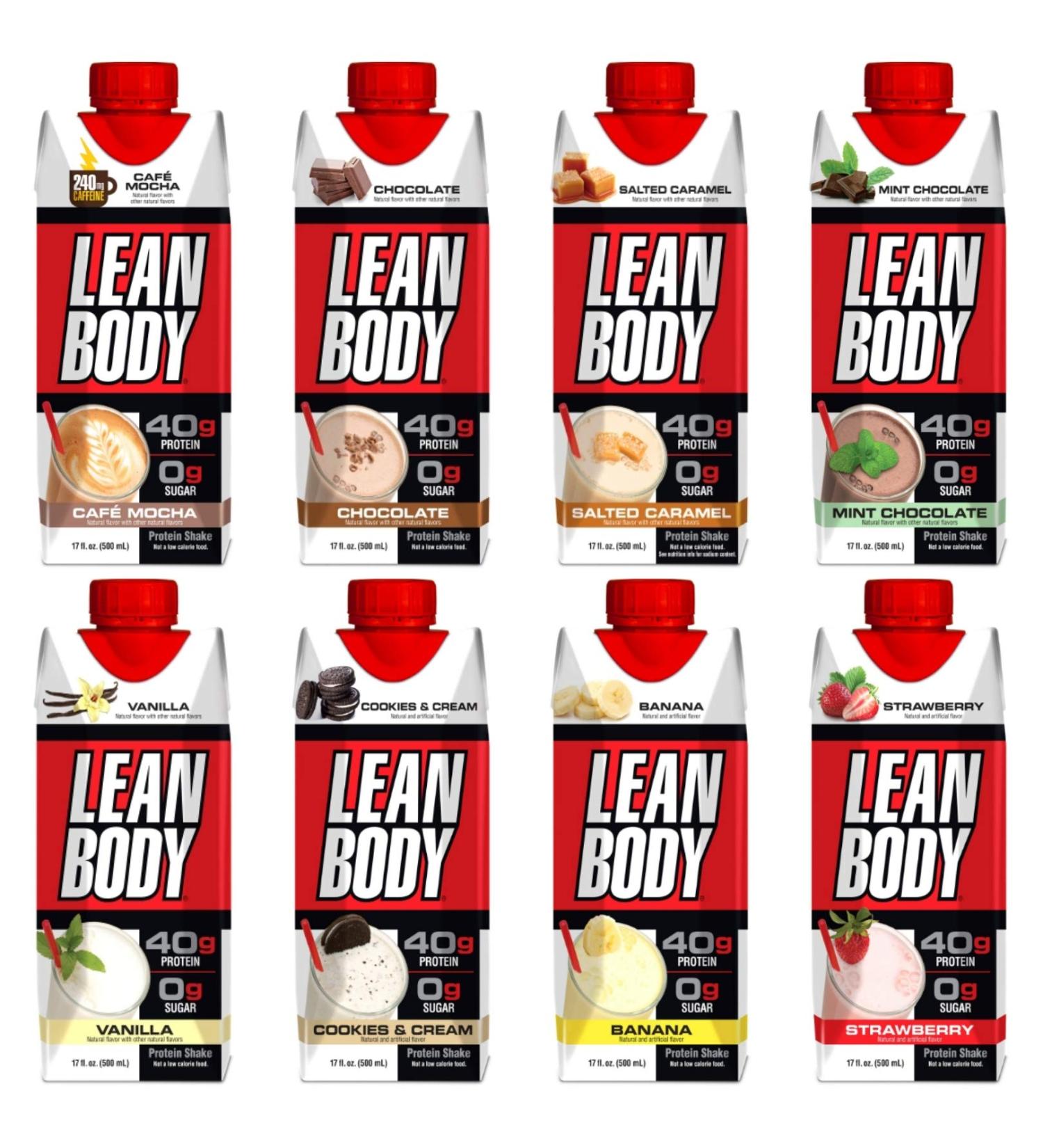 Lean Body Ready to Drink Protein Shake - On-The-Go Meal Replacement Variety Pack - 8 Flavors - 17 Fl Oz - Buy Online on GoSupps.com