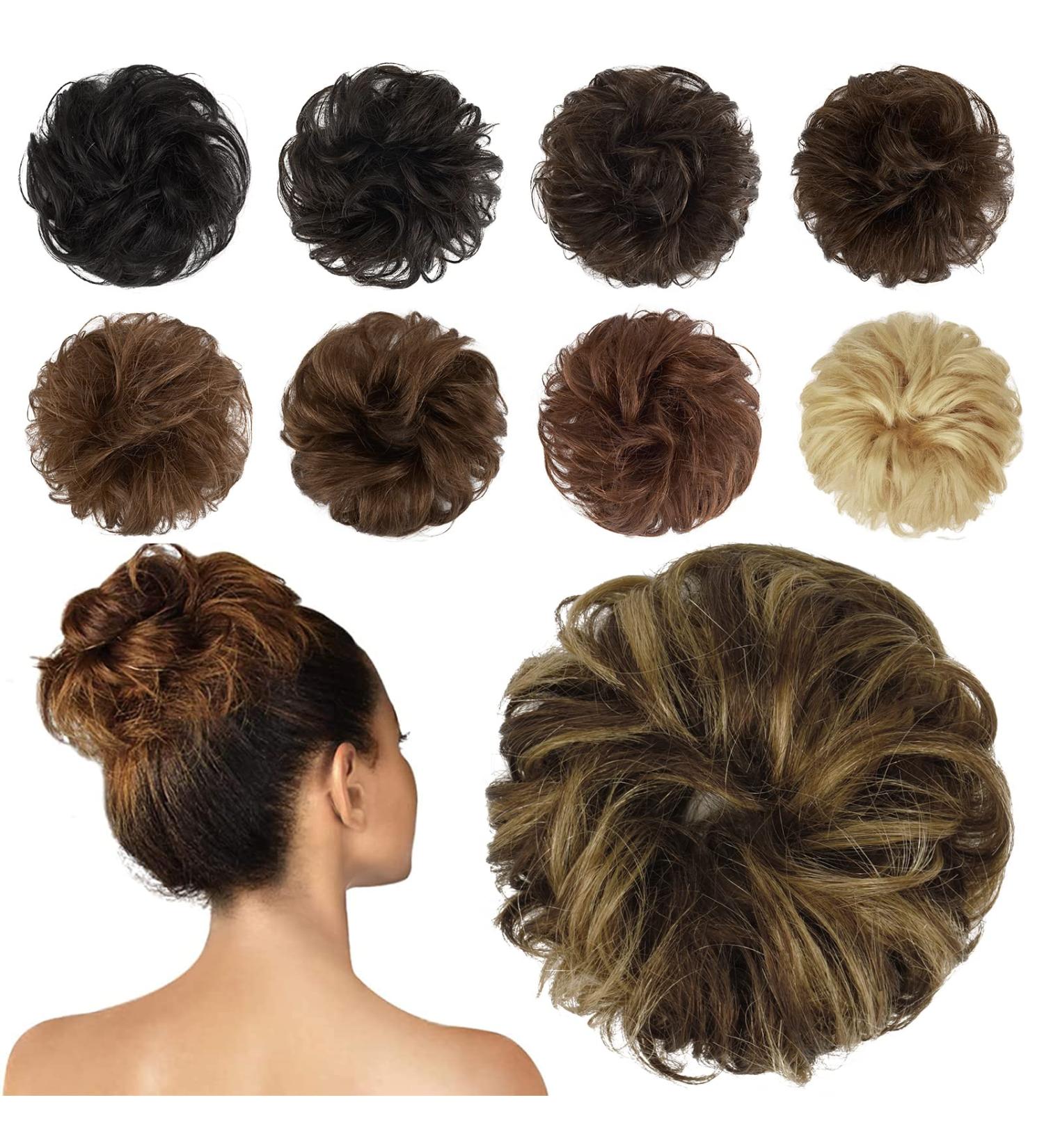 FESHFEN 100% Human Hair Messy Bun - Curly Hair Scrunchie Updo Extension 4P27# Brown Mixed Blonde - Buy Online on GoSupps.com