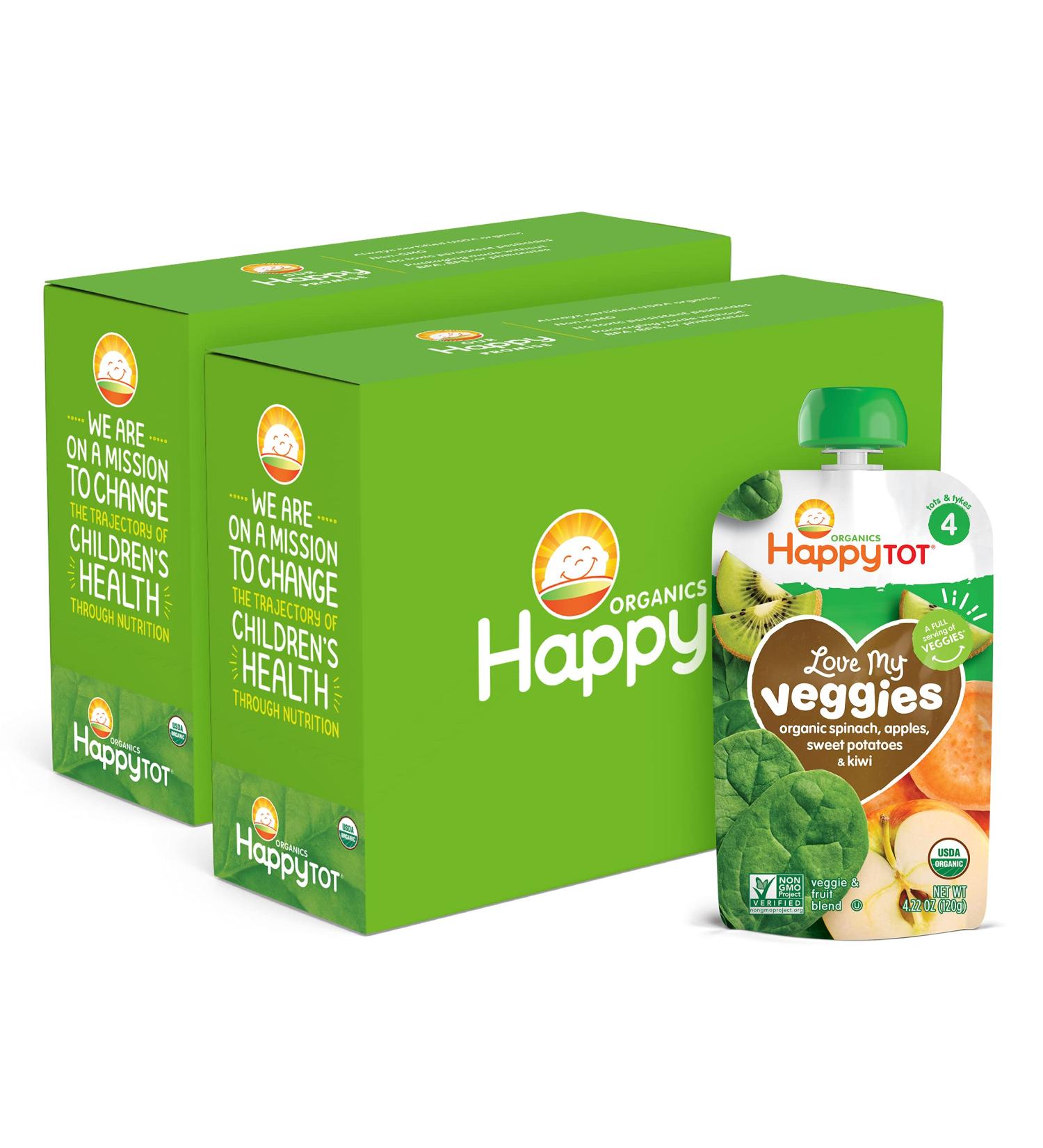 Happy Tot Organics Love My Veggies Stage 4: Spinach, Apple, Sweet Potato & Kiwi 4.22oz Pouch (Pack of 16) - Buy Online on GoSupps.com