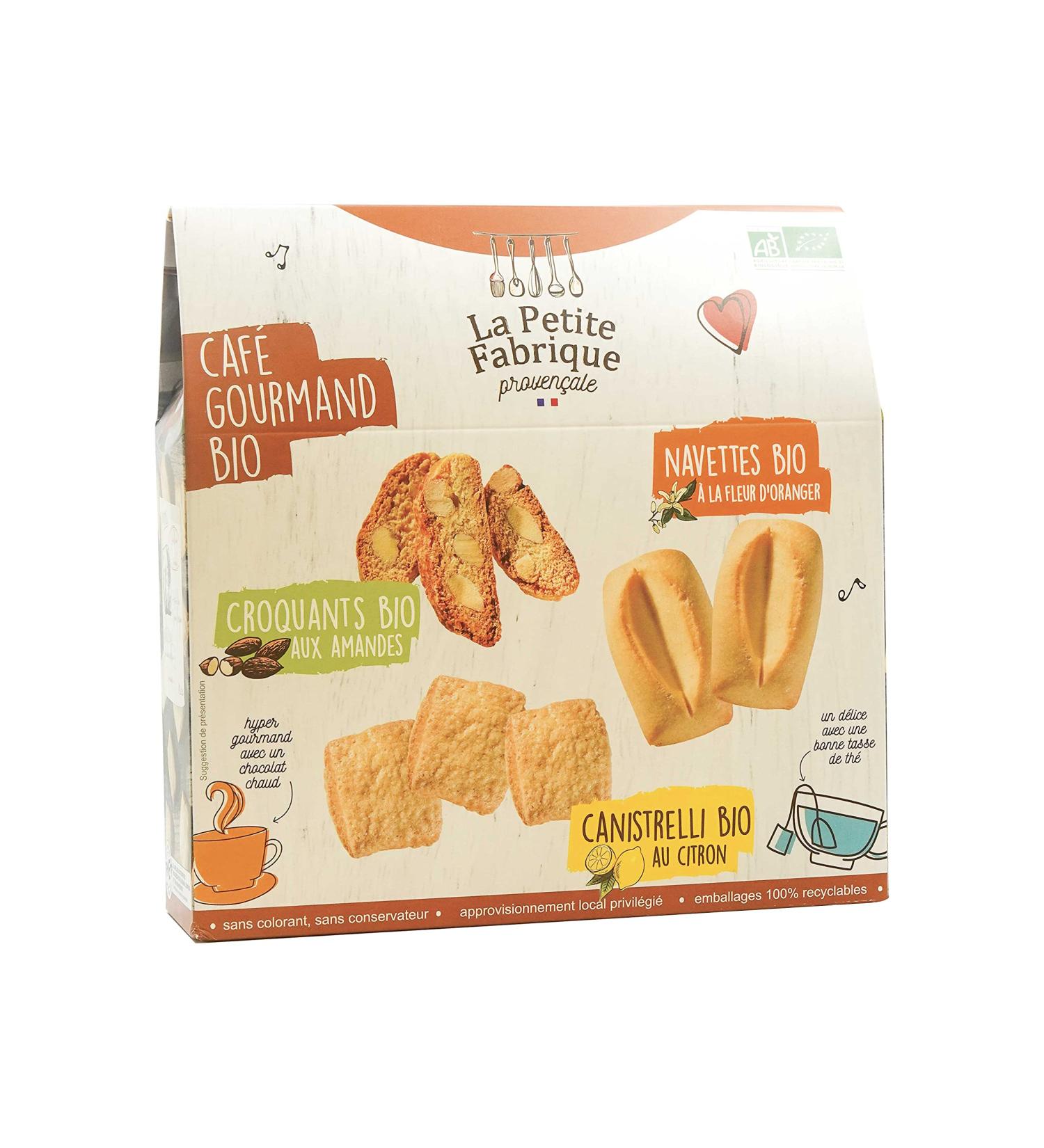 La Petite Fabrique Provençale - Provencal Gourmet Coffee Assortment - Organic Crunches, Organic Shuttles, Canistrelli Organic - 210g