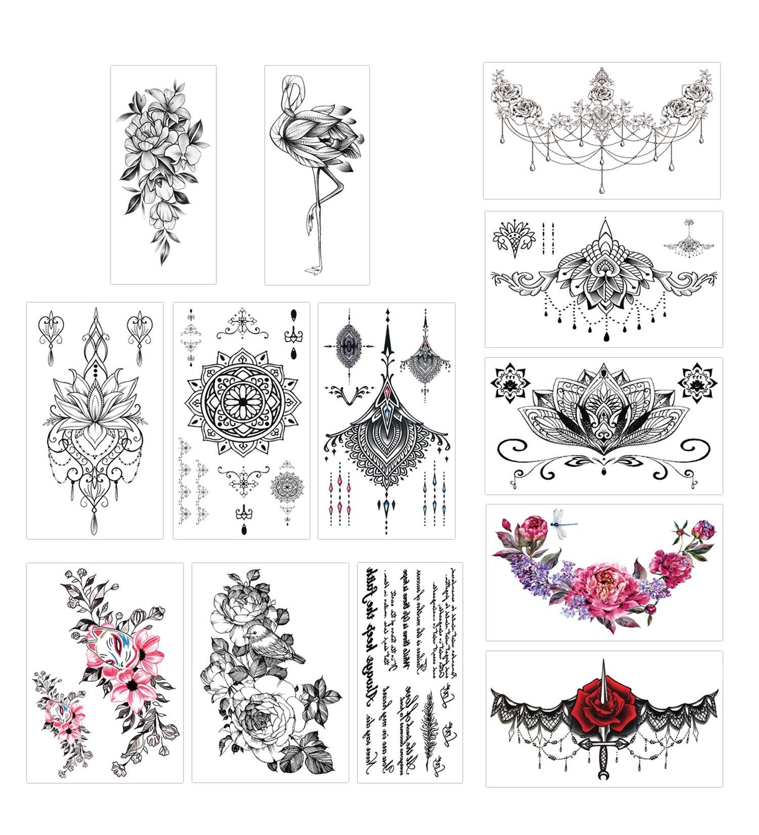 Konsait 13 Sheets Temporary Tattoos for Girls Women - Waterproof Black Body Art Sticker with Flower and Mehndi Designs - Buy Online on GoSupps.com