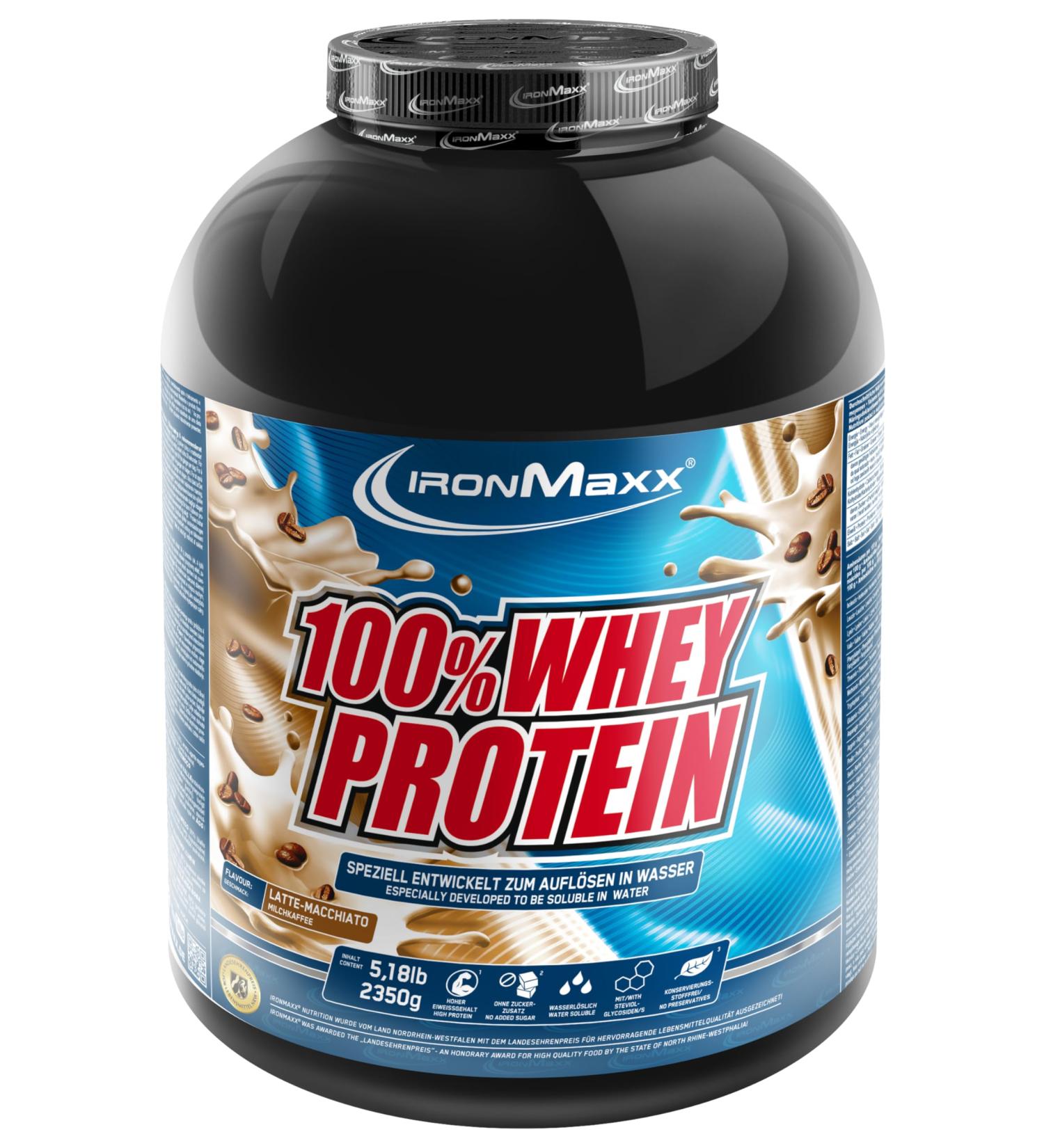 Ironmaxx 100% Whey Protein Powder - Latte Macchiato 2.35kg | Water-Soluble & Suck-Reduced | International Shipping Available - Buy Online on GoSupps.com