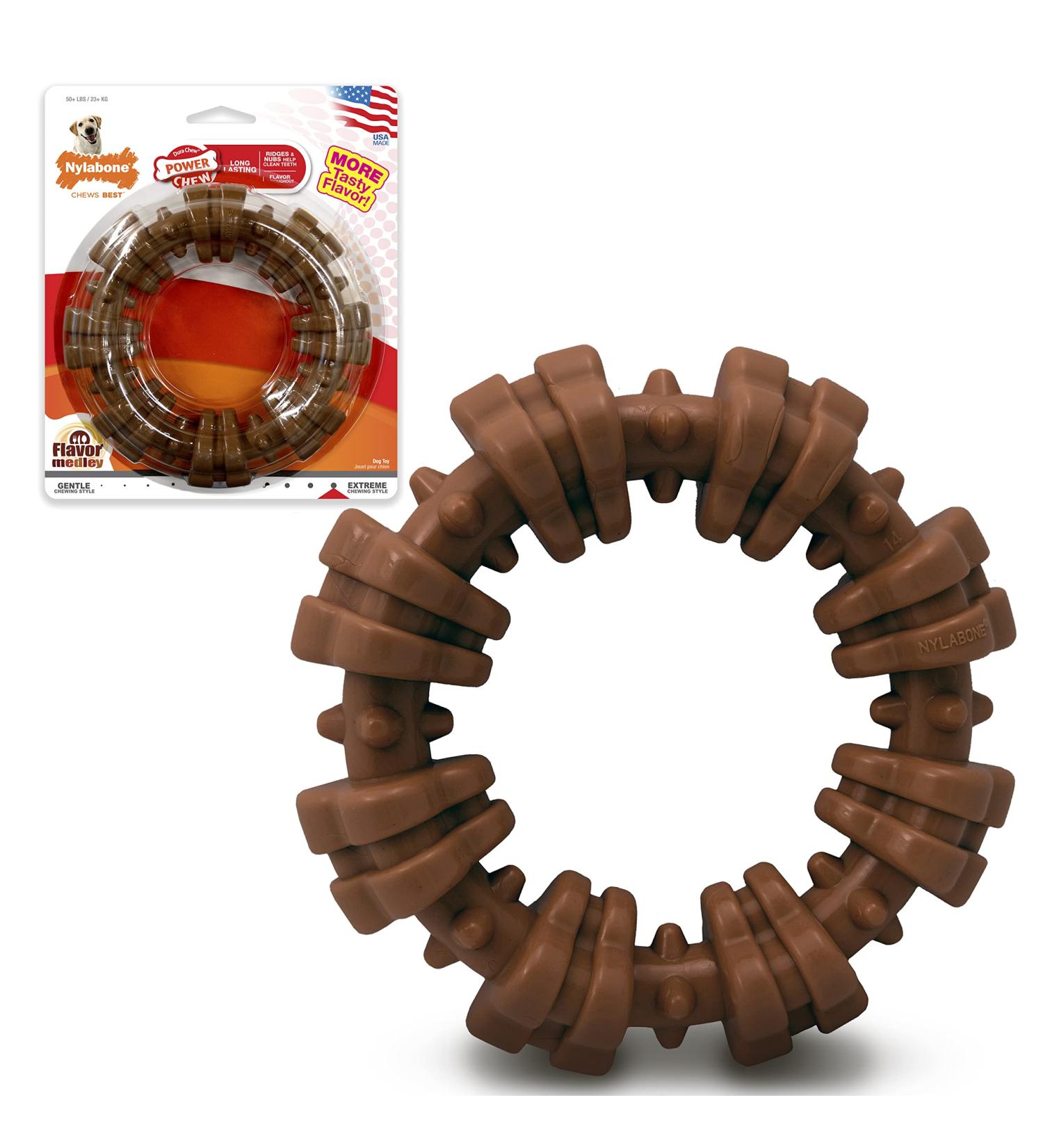 Nylabone Power Chew Textured Ring Dog Chew Toy - X-Large/Souper - Made in USA - Bold Flavor - Aggressive Chewers - Ring Flavor Medley - 1 Count - Buy Online on GoSupps.com