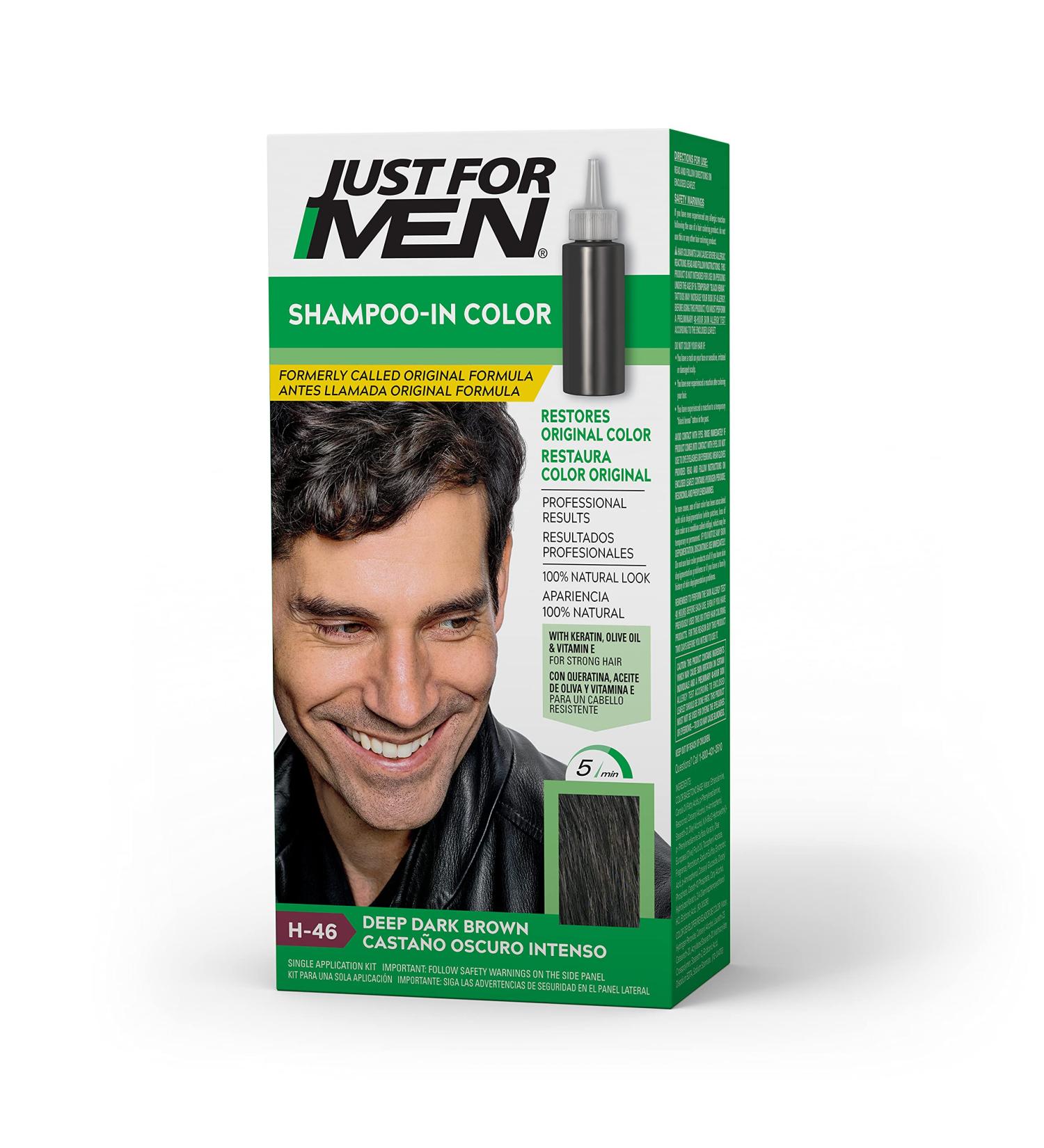 Just For Men Shampoo-In Color with Keratin & Vitamin E | Deep Dark Brown H-46 (Formerly Original Formula) | Stronger Hair | 1 Pack - Buy Online on GoSupps.com