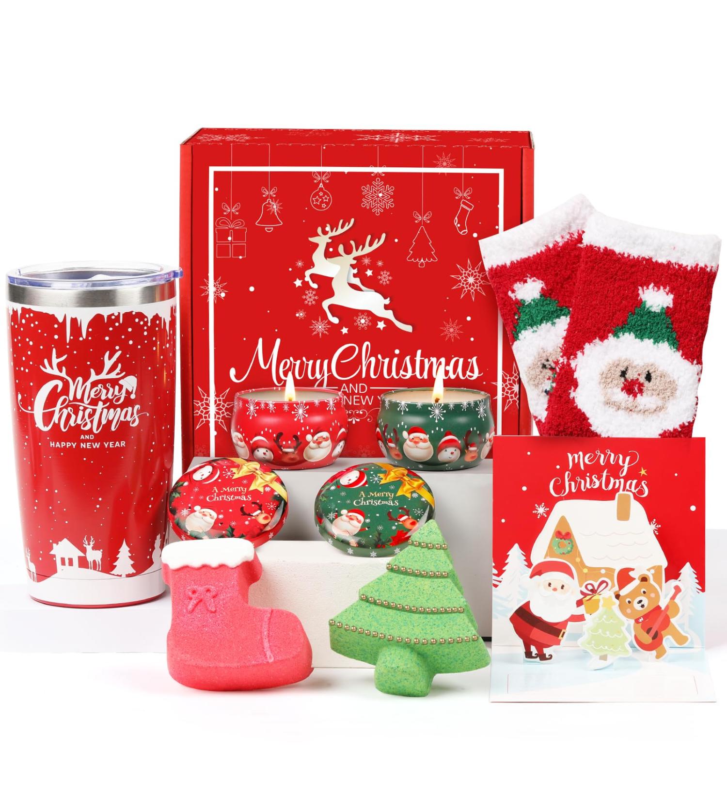 Christmas Gifts Basket for Women - Unique Gifts for Her with Socks, Candle, Tumbler in Red - Buy Online on GoSupps.com