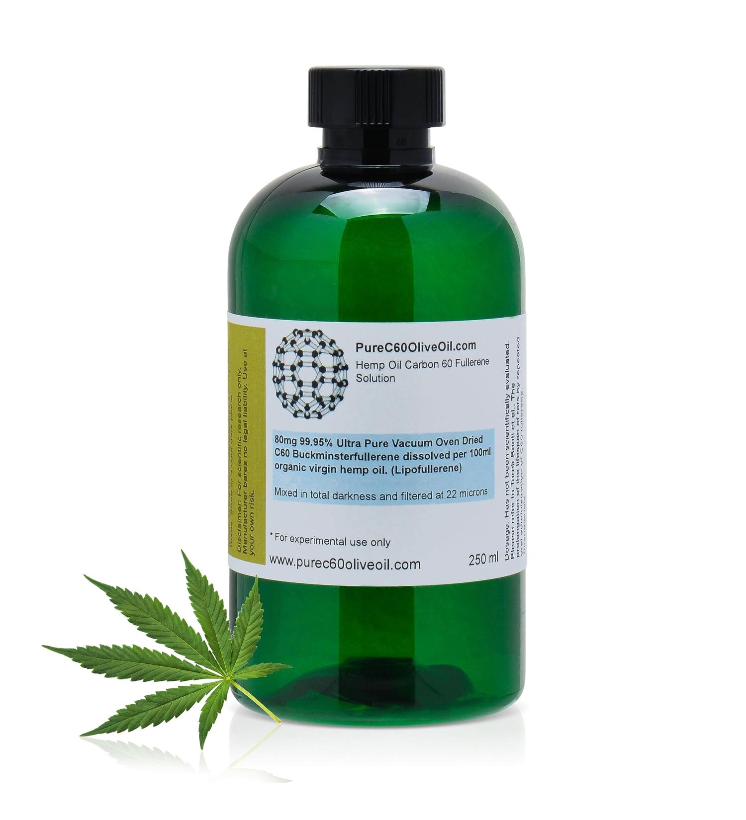 PureC60OliveOil C60 Hemp Seed Oil 250ml - 99.95% Carbon 60 Solvent Free 200mg - Same Day Priority Shipping - from The Leading Global Producer - Buy Online on GoSupps.com