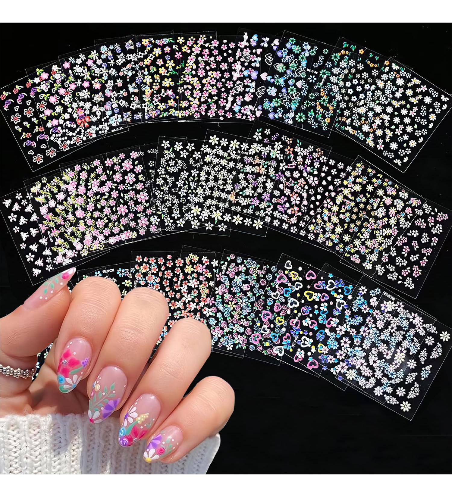 CHANGAR 30 Sheets Flower Nail Art Stickers 3D Self-Adhesive Colorful Floral Nail Decals Cute Design Nail Supplies for Women Manicure DIY - Buy Online on GoSupps.com