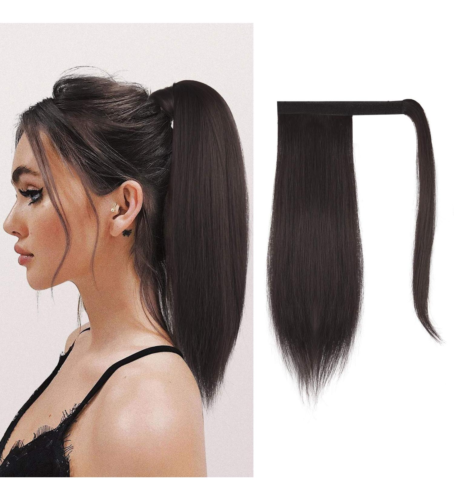 FESHFEN Straight Ponytail Extension 14 Medium Brown - Clip in Pony Tail Hairpiece for Women & Girls - Synthetic Wrap Around Ponytails - Buy Online on GoSupps.com
