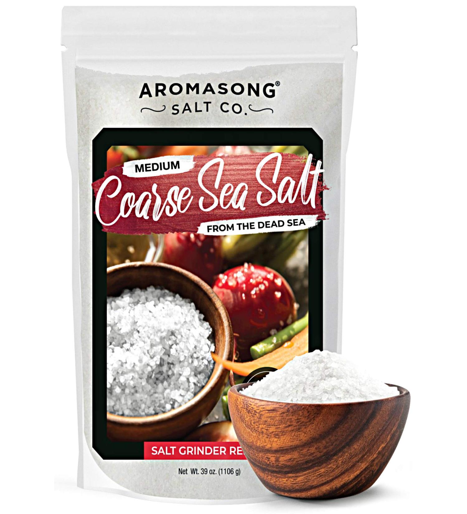 Aromasong 100% Natural Coarse Sea Salt 2.43 LBS Resealable Bag - Dead Sea Salt, Unrefined, Gluten-Free - Perfect for Cooking & Pickling - Buy Online on GoSupps.com