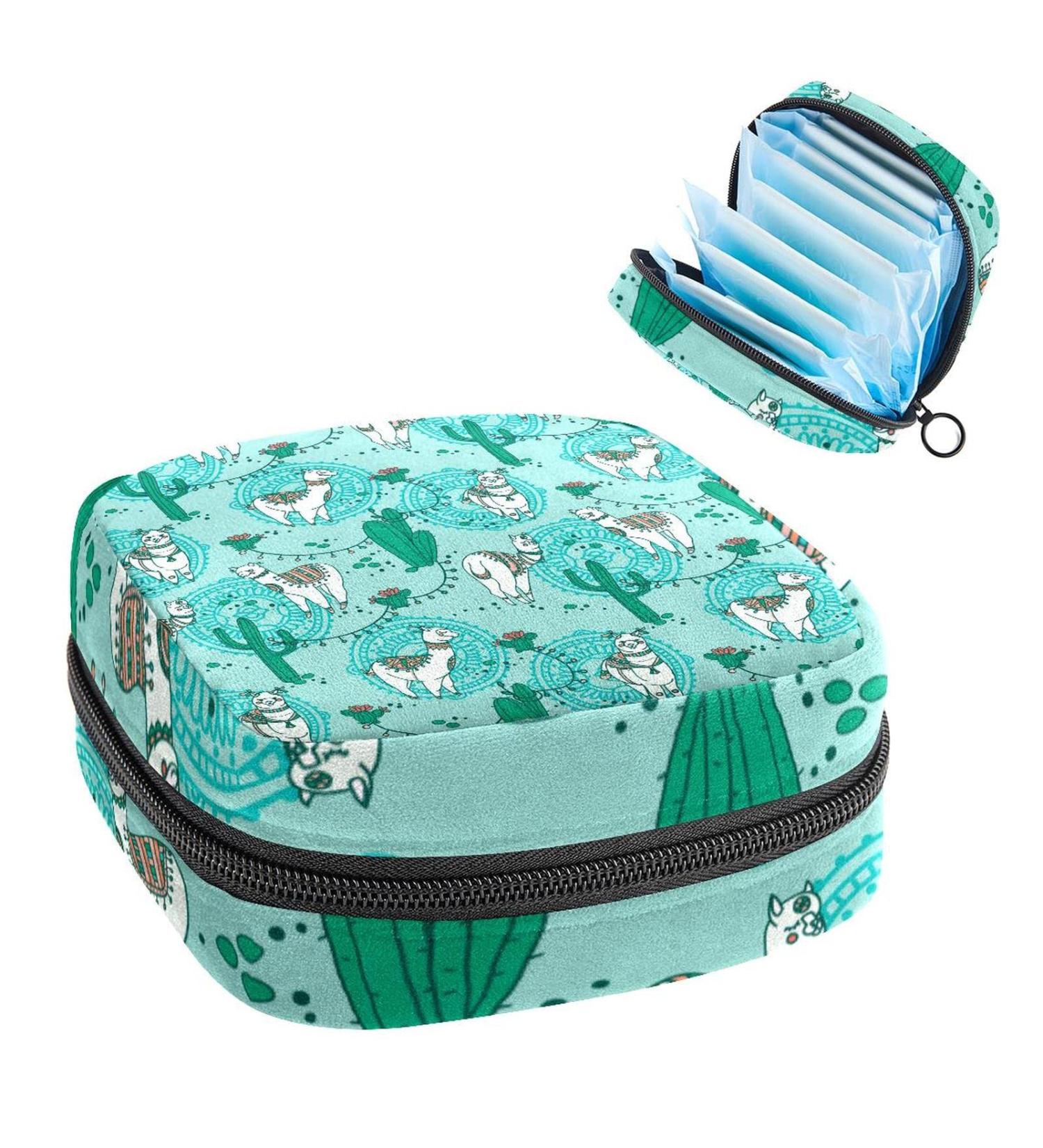 Buy Women's Cute Cartoon Lama Period Kit - Green Alpaca Cactus Storage Pockets for Travel | Portable Feminine Product Bag - Buy Online on GoSupps.com
