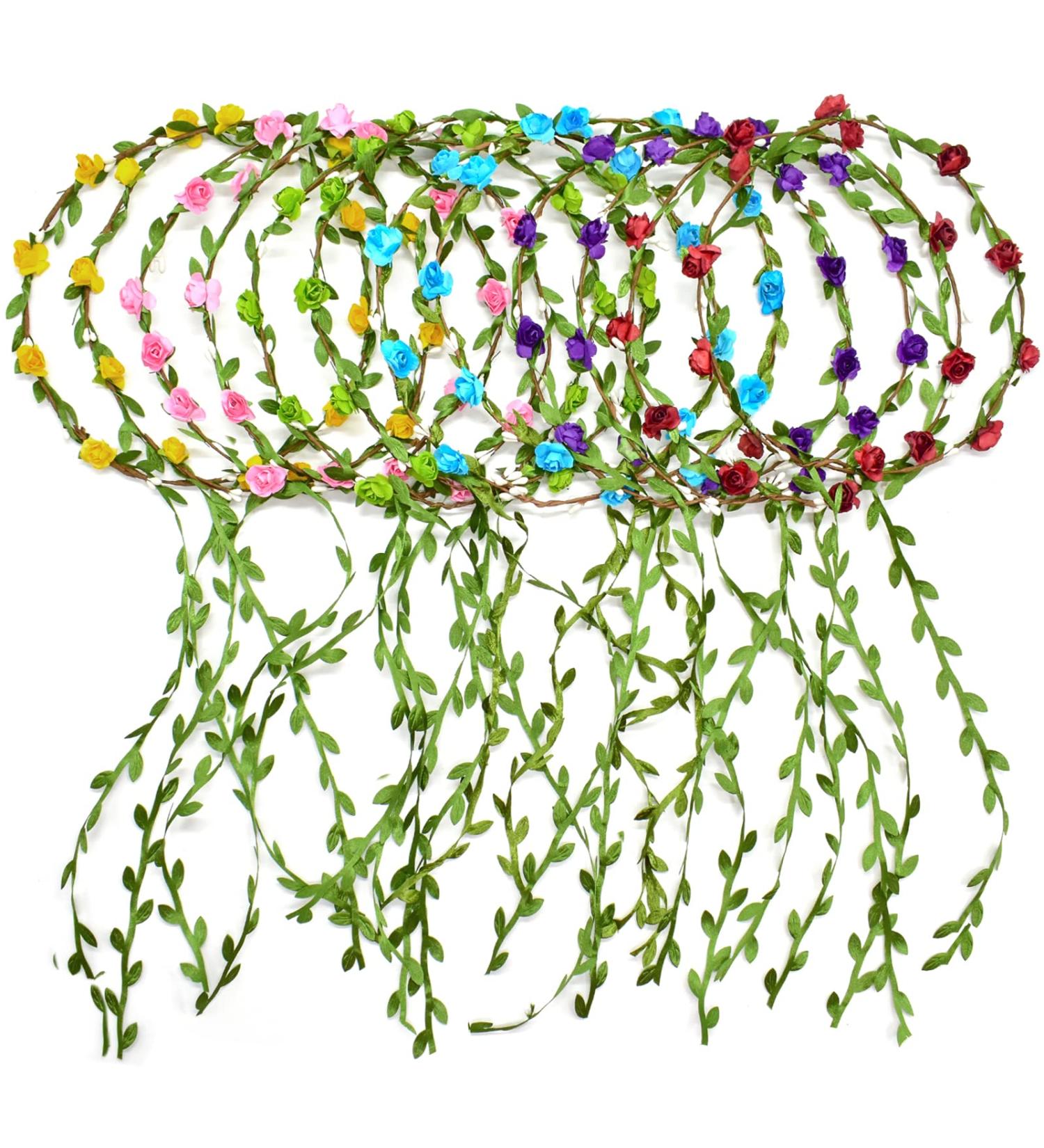 Legigo 12-Piece Multicolor Flower Wreath Crown Headband for Women & Girls - Assorted Floral Garland Headbands for Festivals, Weddings, and Photography - Buy Online on GoSupps.com