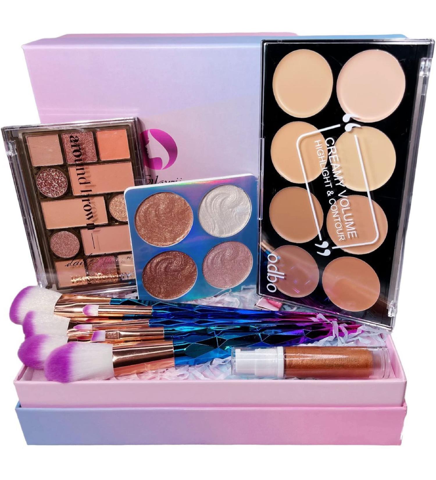 Beauty Box/Bronzing Makeup Hamper Gift Set: LyDia Makeup Brush Set + Foundation Contour Palette + Bronzing Eyeshadow + Sunkissed Cream + Highlighters n Bronze + Gift Box - Buy Online on GoSupps.com