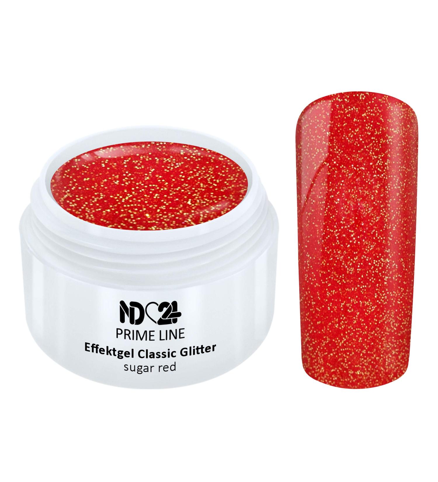 Prime Line - Uv Led Gel Glitter Sugar Red Glitter Color Gel Effect Red - Made in Germany - 5ml