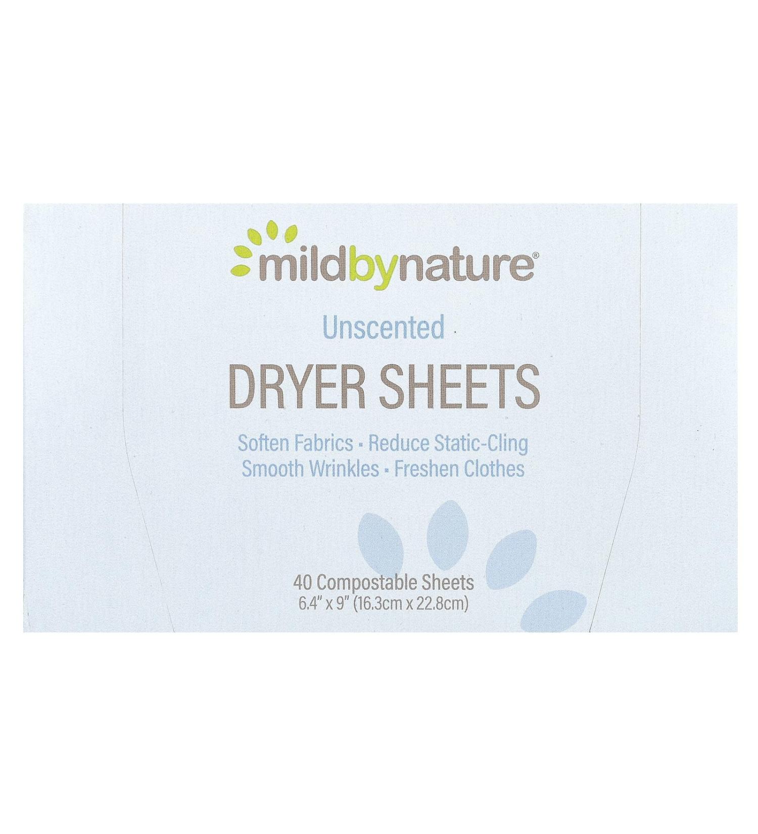 Mild By Nature Unscented Dryer Sheets - 40 Compostable Sheets | Eco-Friendly Laundry Care - Buy Online on GoSupps.com