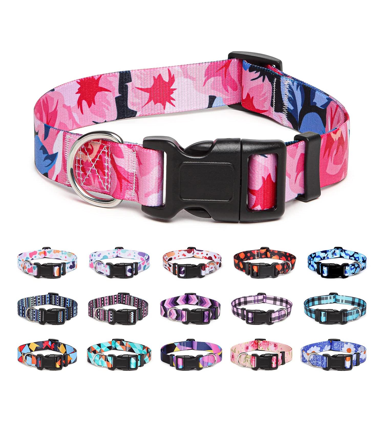 Suredoo Adjustable Soft Nylon Dog Collar for Small & Medium Dogs - Pink Flower Design Comfort Fit (M: 33-55 cm Neck) - Buy Online on GoSupps.com