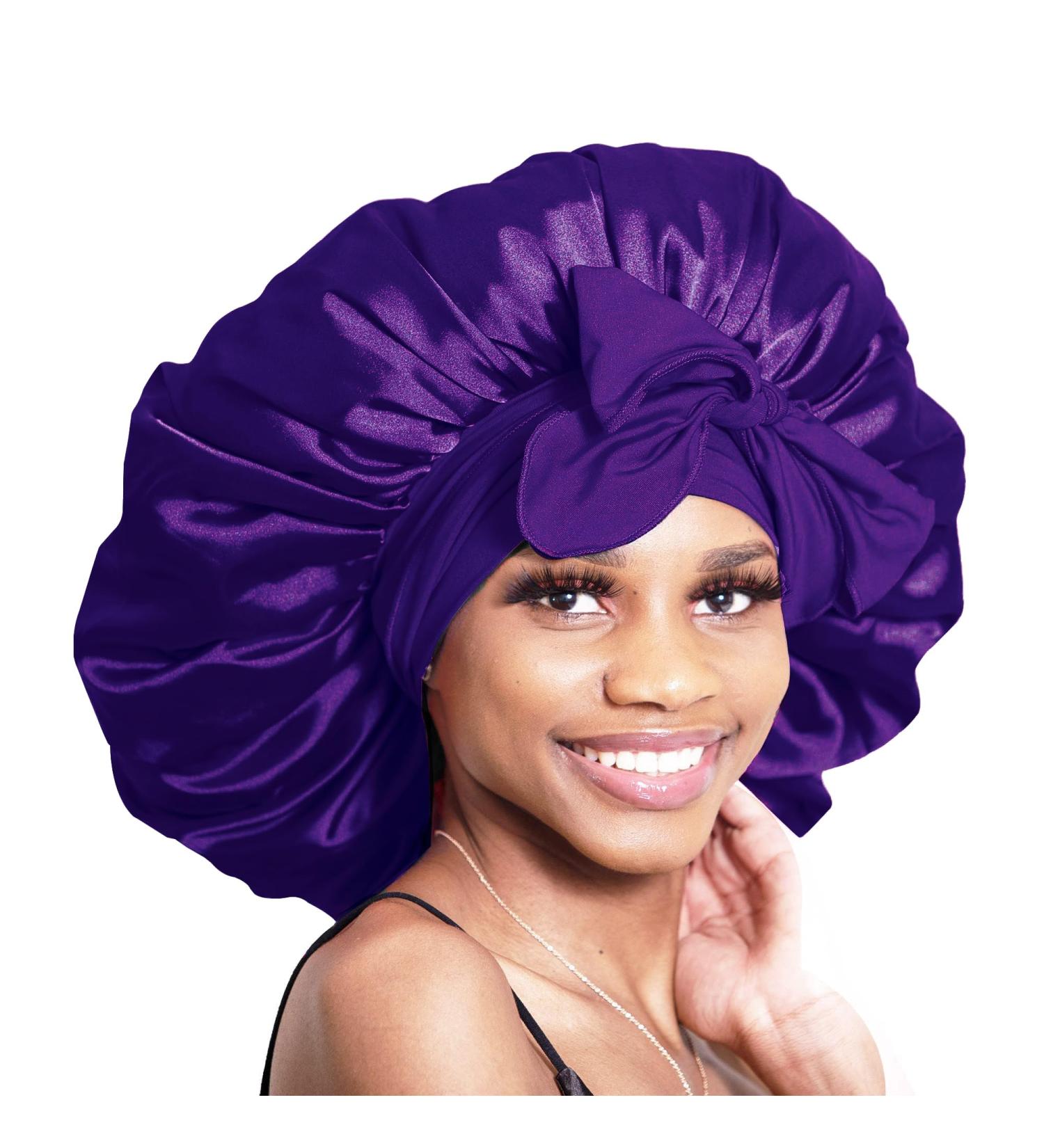 Bonnet Queen Satin Silk Sleeping Cap - Adjustable Night Hair Care Protection for Curly Long Hair - Mr. Bonnarhauben - Smooth & Breathable - Dark Lilac - Buy Online on GoSupps.com