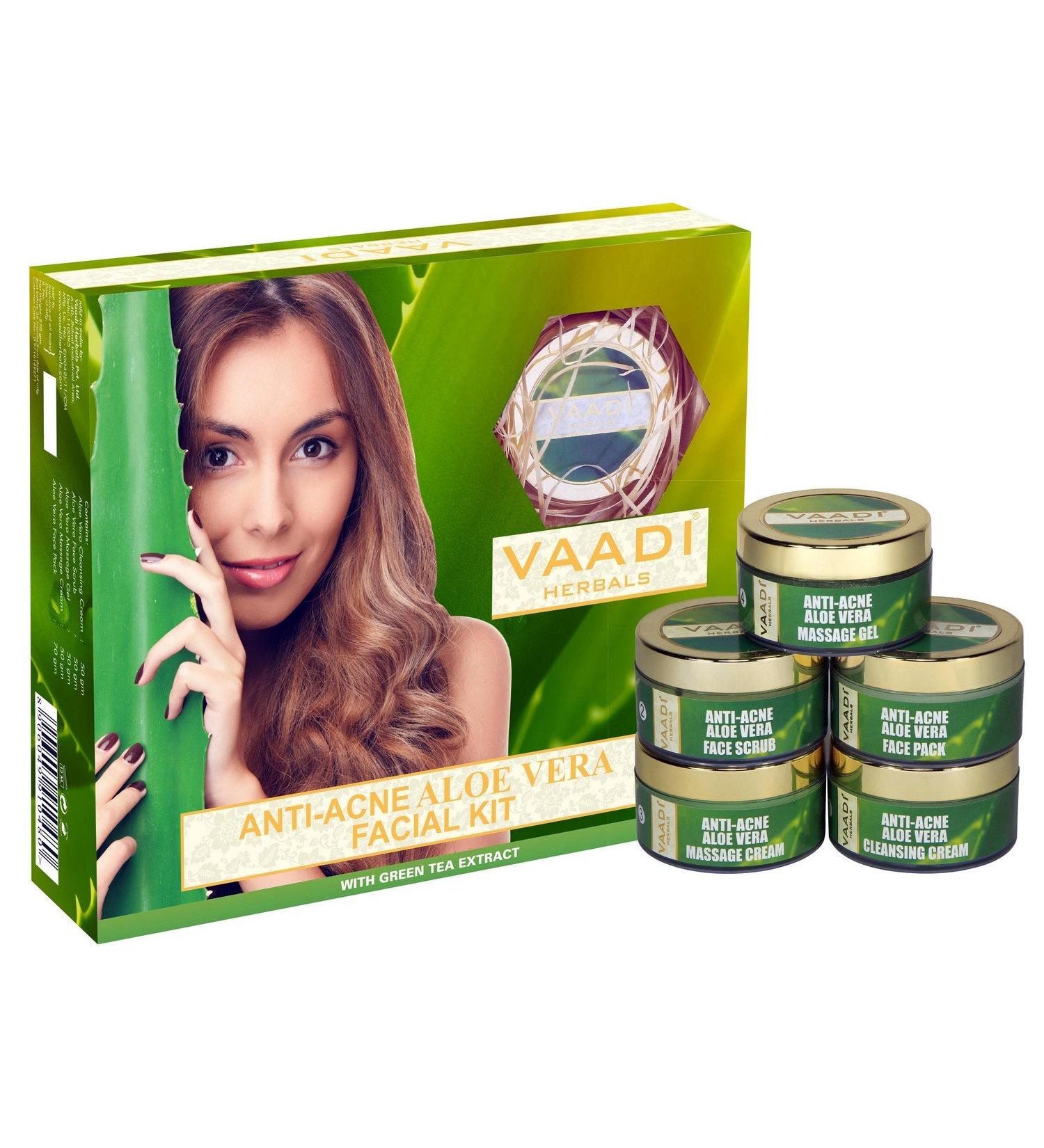 Vaadi Herbals Anti Acne Aloe Vera Facial Kit with Green Tea Extract - 270g | Natural Skincare for Clear Skin - Buy Online on GoSupps.com