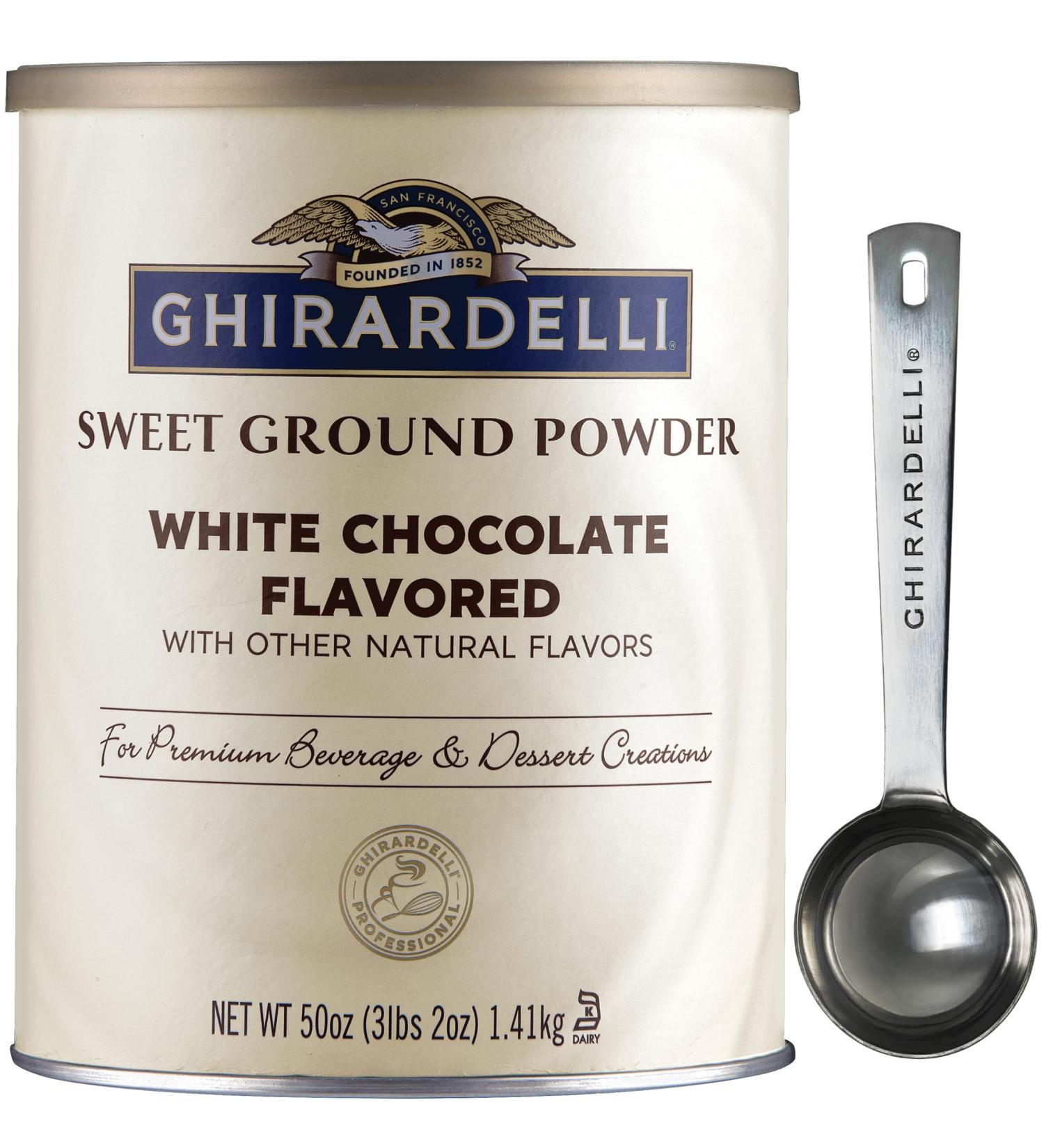 Ghirardelli Sweet Ground White Chocolate Powder 3.12 lb with Barista Spoon - Gourmet Flavor - Buy Online on GoSupps.com