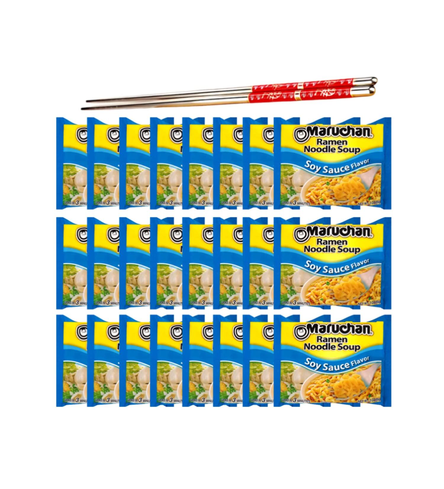 Ja Cor Instant Ramen Noodle Soup Soy Sauce Flavor Noodles 3 oz Bulk Pack Bundle with 1-Set of Reusable Stainless Steel Chopsticks (24 Individual Packs) - Buy Online on GoSupps.com