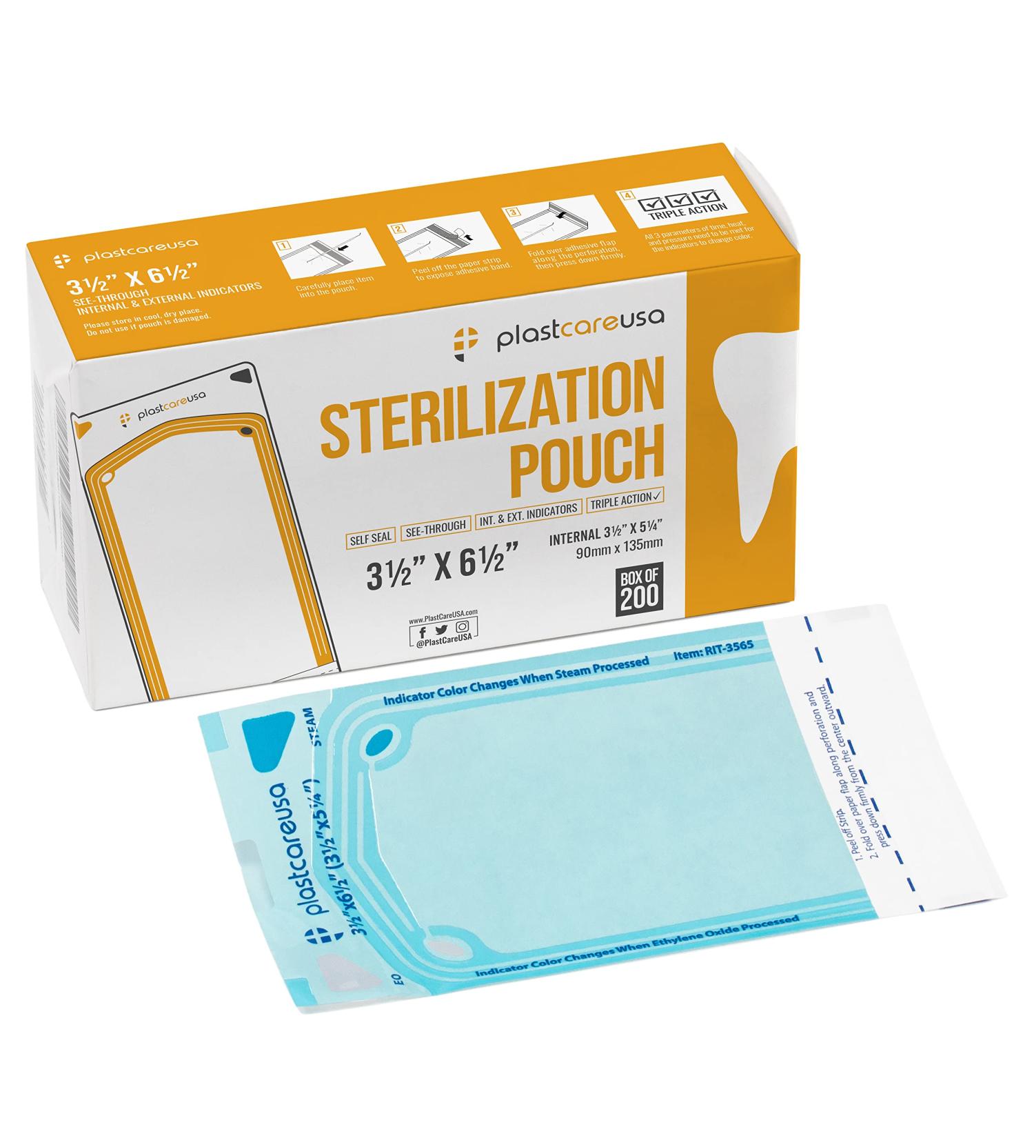 Dental Office Autoclave Sterilization Pouches - 200 Self-Sealing Bags with Blue Film - Dentist Tool Cleaning Supplies - Buy Online on GoSupps.com
