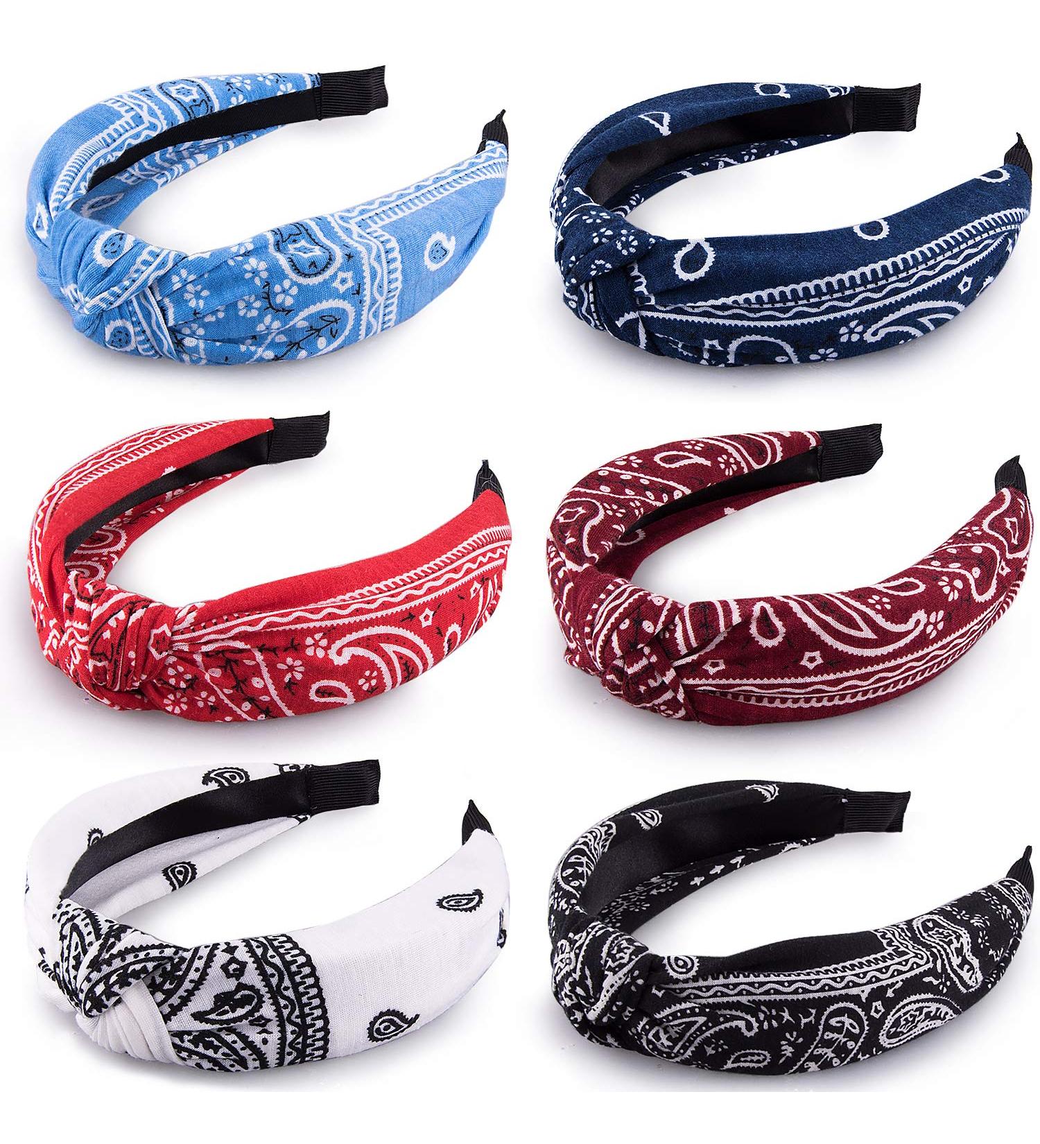 Duufin 6-Piece Paisley Boho Knot Headbands for Women and Girls - Vintage Twisted Cross Knot Design - Classic Colors - Buy Online on GoSupps.com