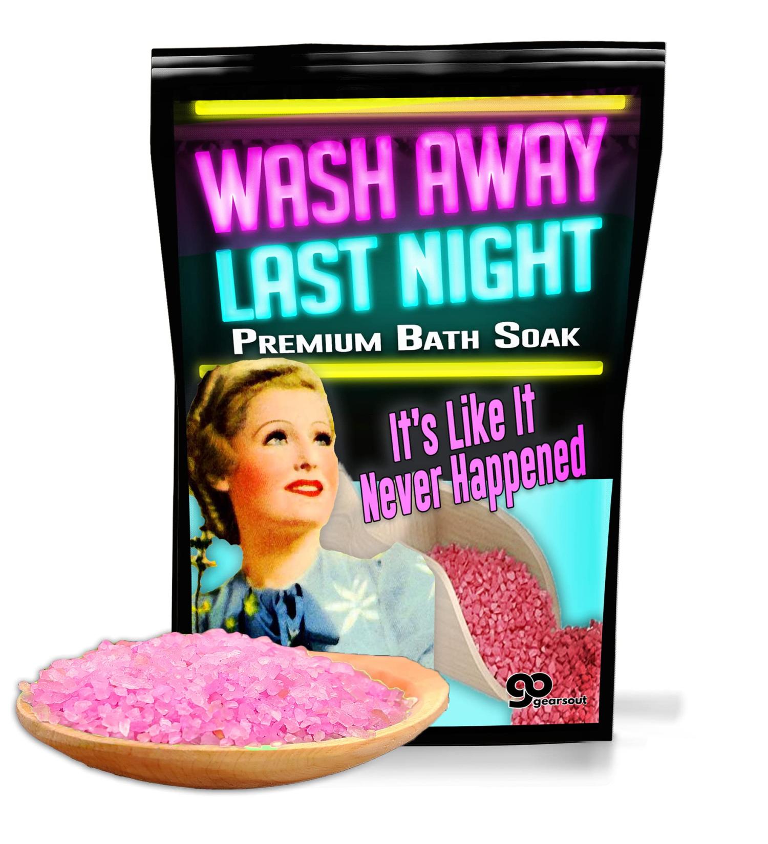Wash Away Last Night Bath Soak - Pink Luxury Bath Salts for Women | Mediterranean Sea Salts | Funny Girlfriend & Best Friends Gifts | Ladies Night & Bachelorette Party Favors - Buy Online on GoSupps.com