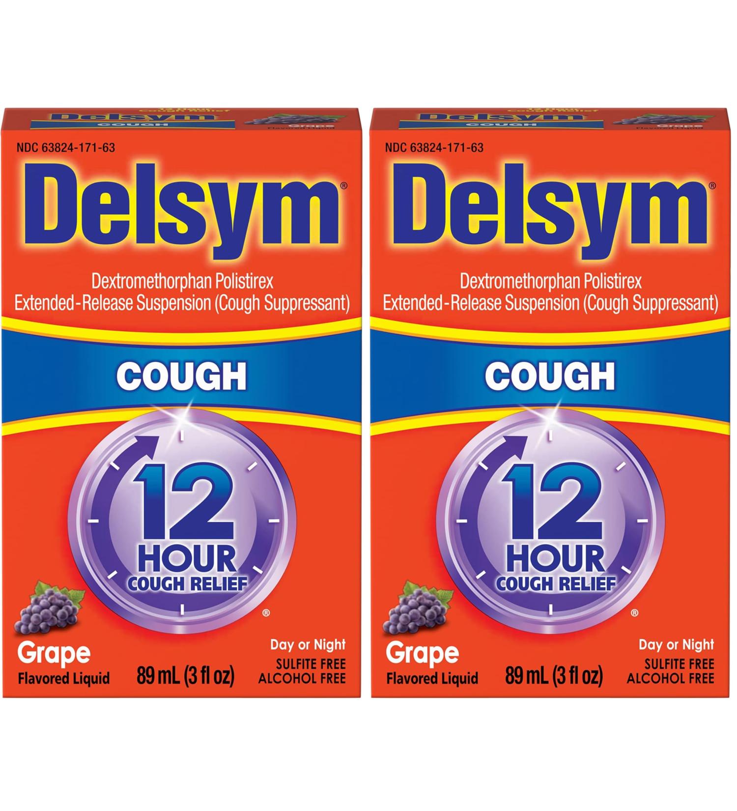 Delsym Cough Suppressant Liquid 3 Ounce (Grape Adult) 3 Fl Oz (Pack of 2) 3 Fl Oz (Pack of 2) Grape - Buy Online on GoSupps.com