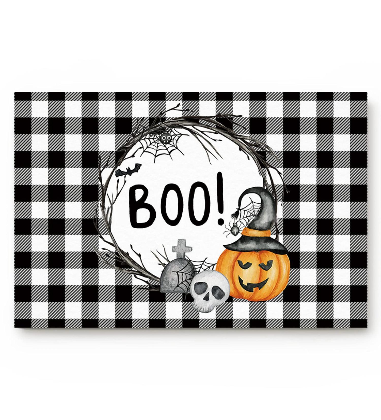 RESOYE 2Pcs Pumpkin Lattice Bedroom Carpet Door Mats Doormat Front Door Mat Non Slip Rubber Backing Floor Mat Switch Mat Halloween Entry Decor for Living Dining Dorm Room Bedroom Decor - Buy Online on GoSupps.com