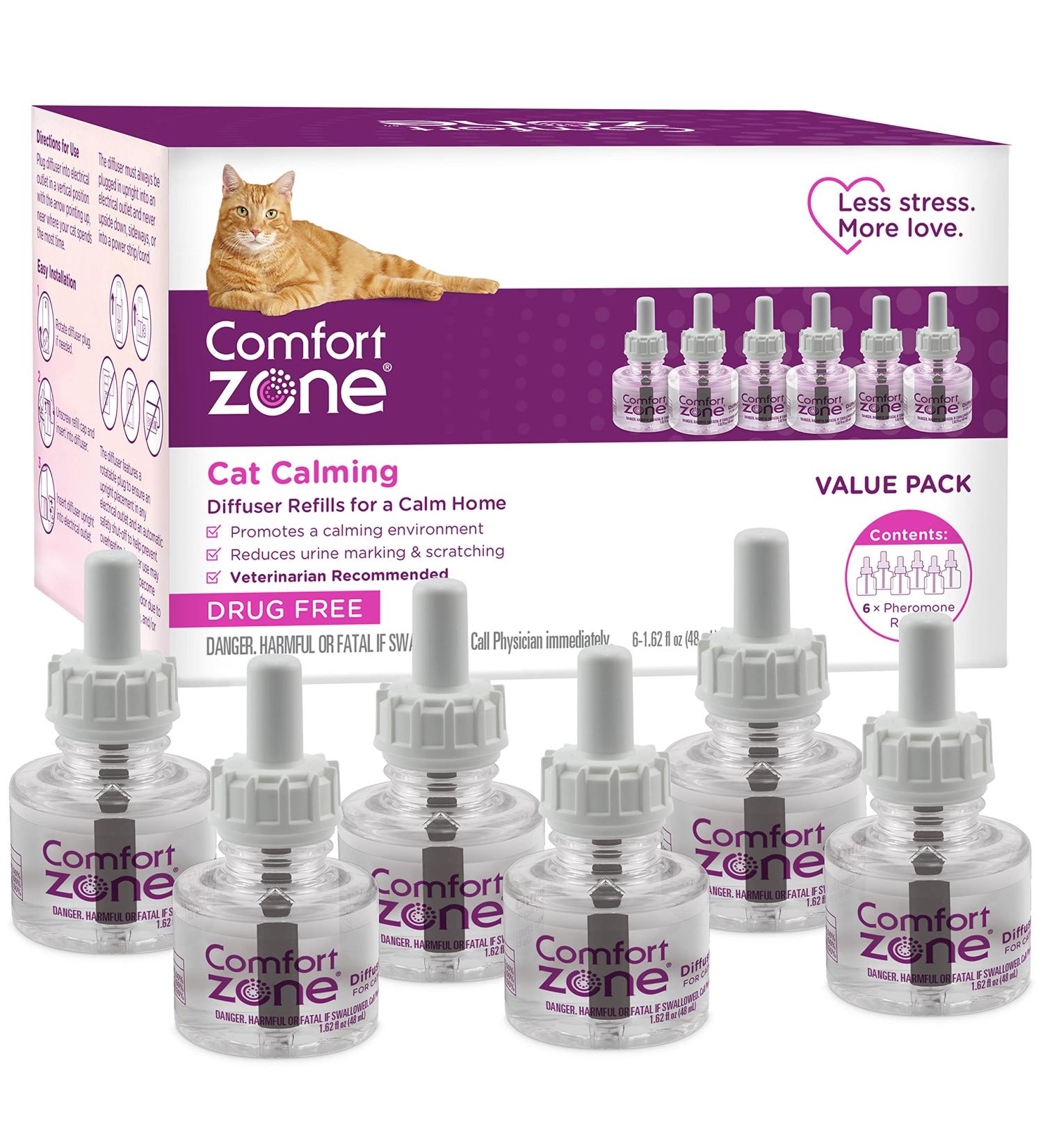 Comfort Zone Cat Calming Pheromone Diffuser Refills - 6 Pack | Veterinarian Recommended for a Calm Home | Reduce Spraying, Scratching, & Stress - Buy Online on GoSupps.com