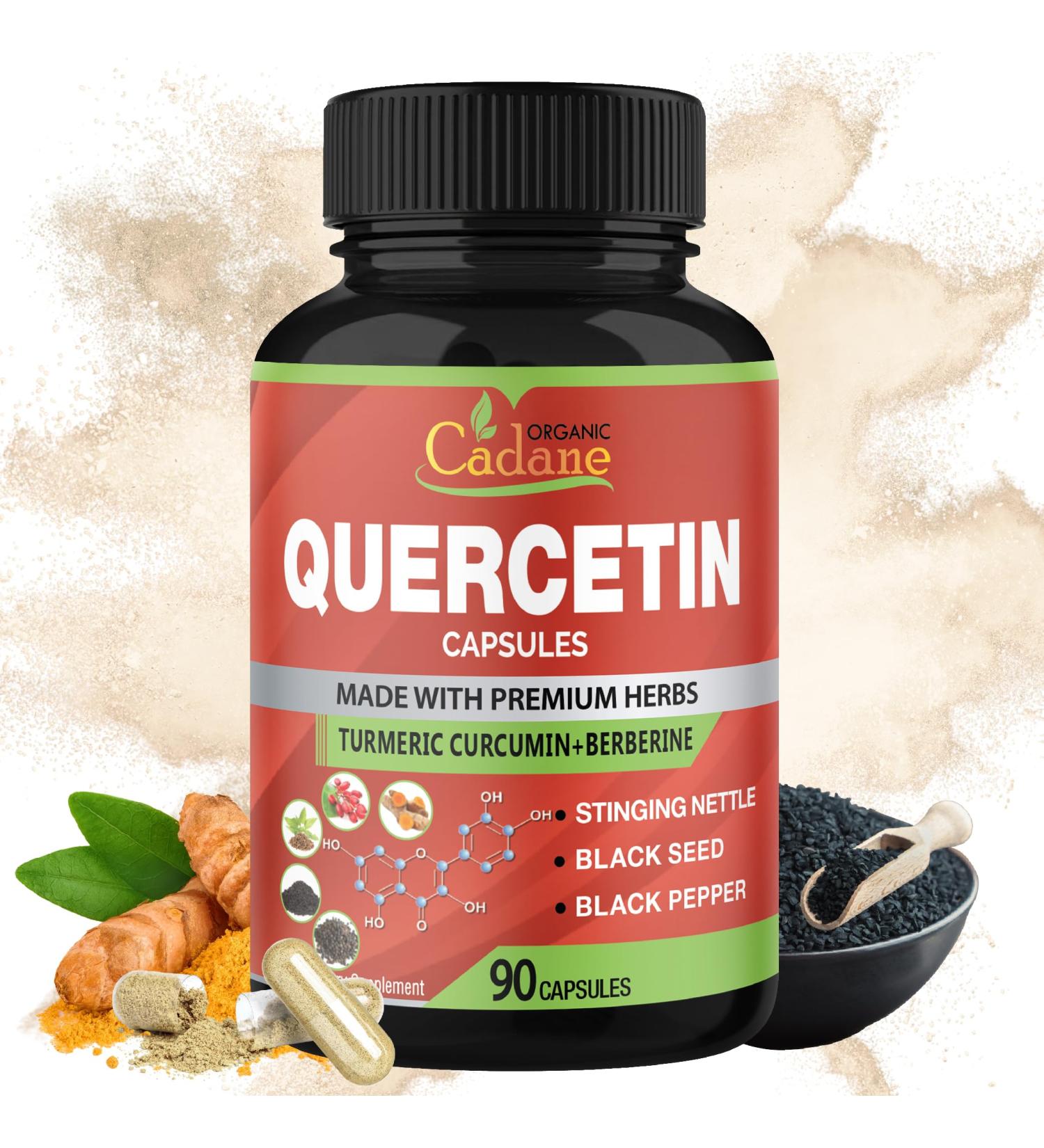 Organic Cadane Quercetin Extract Capsules - Combined Turmeric Berberine Nettle Leaf & More - 90 Capsules 3 Months Supply - Buy Online on GoSupps.com
