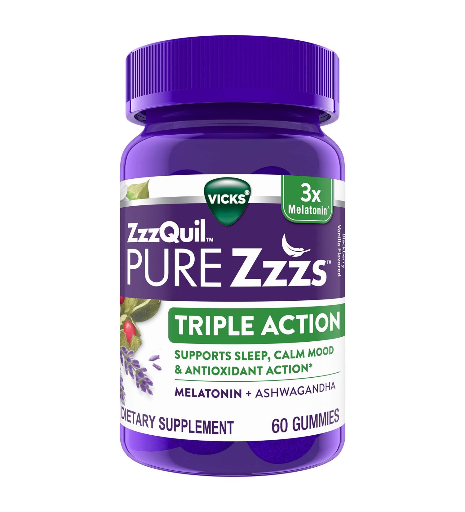 ZzzQuil PURE Zzzs Triple Action Melatonin Gummies - 60 Count - Buy Online on GoSupps.com