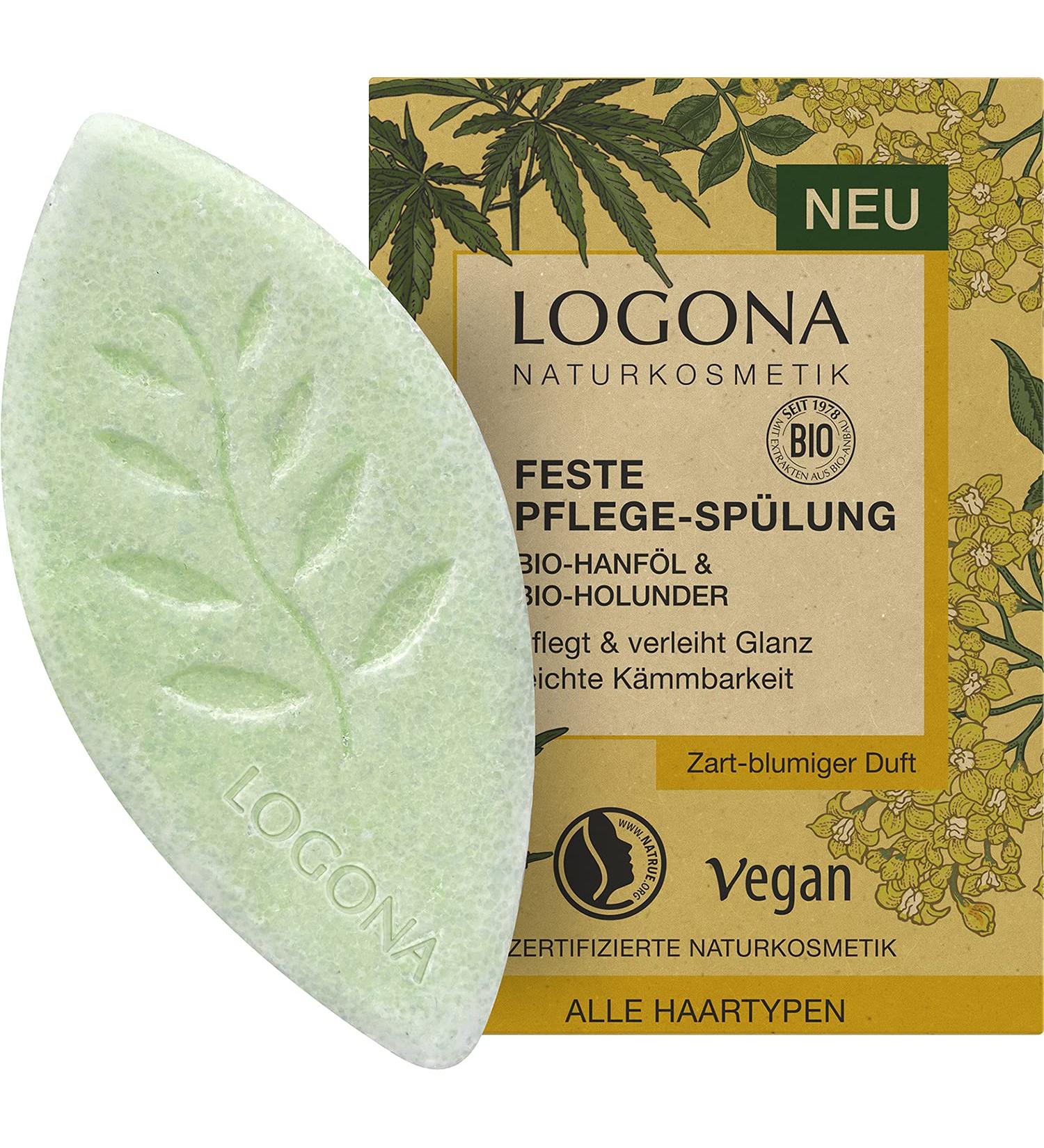 Logona Natural Cosmetics Conditioner Bar - Vegan Organic Hemp & Elderberry | Shine & Healthy Hair - 60g - Buy Online on GoSupps.com