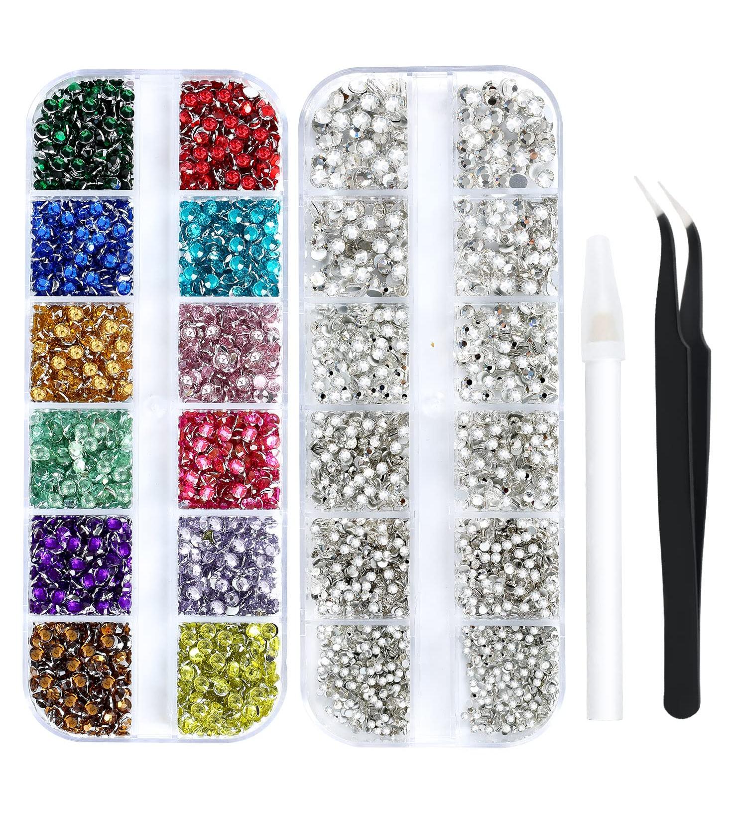 4968Pcs Nail Art Rhinestones Kit - Glass Crystals in 6 Sizes with Picking Pen and Tweezers - Mixed and White Rhinestone Set for Crafts and Jewel Designs - Buy Online on GoSupps.com