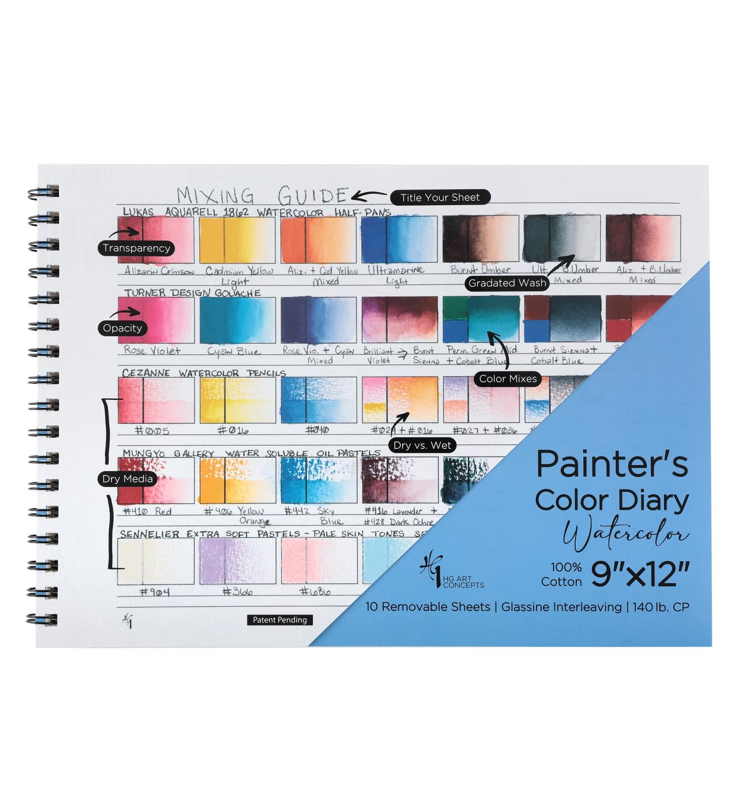HG Art Concepts Painters Color Diary - 9x12 Spiral-Bound Swatch Book for Watercolor & Mixed Media - Buy Online on GoSupps.com