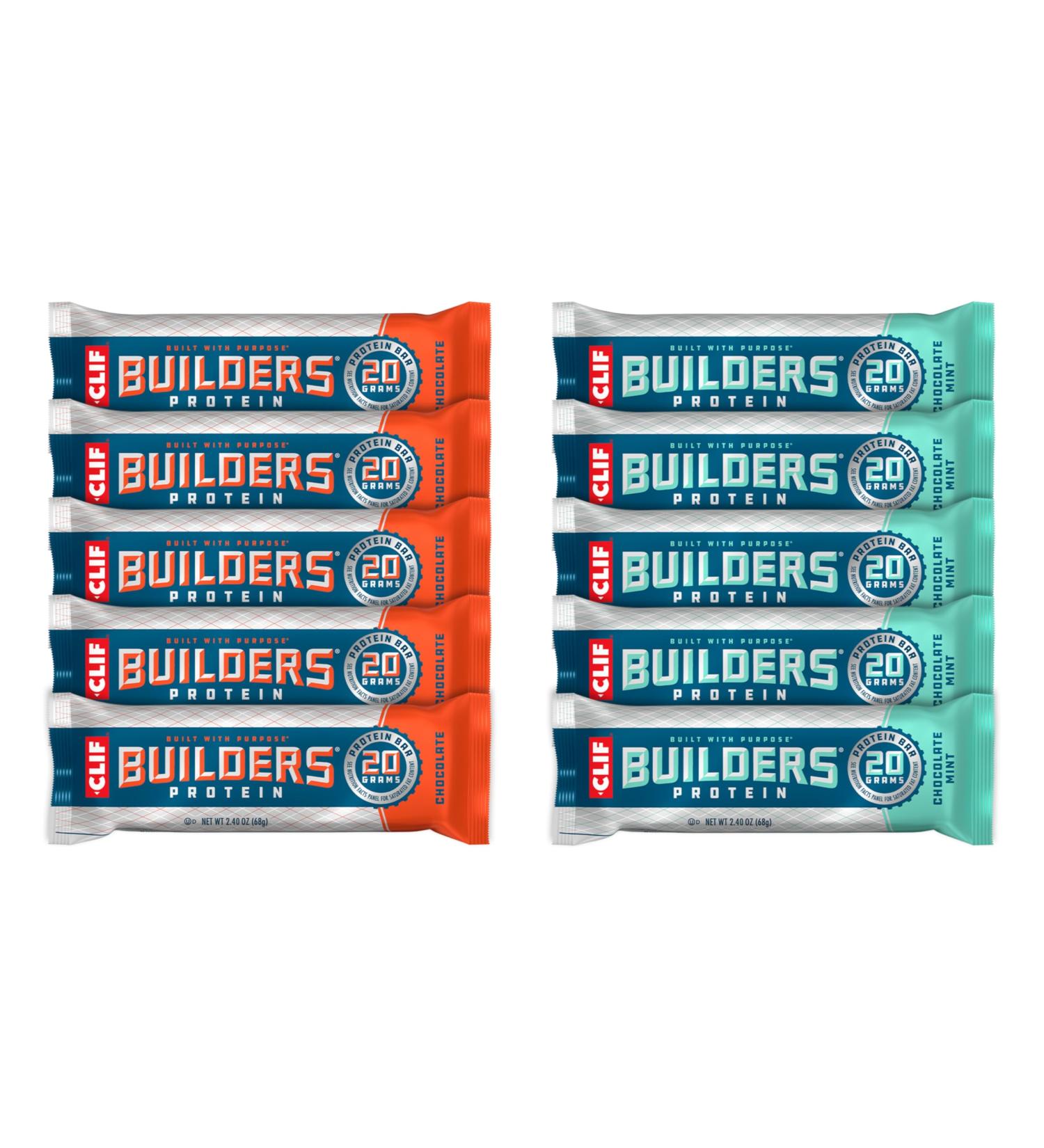 CLIF Builders - Chocolate Mint and Chocolate Flavor - Variety Pack - Plant Based Protein Bars - Gluten Free - Non-GMO - Low Glycemic - 20g Protein - 2.4 oz. (10 Count) Chocolate Mint + Chocolate 10 Count (Pack of 1) - Buy Online on GoSupps.com