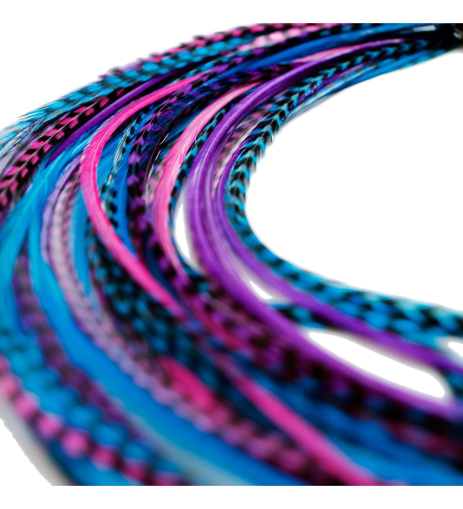 XXL 11-13 inch Real Feather Hair Extensions x10 + Rings & Loop (Berry) - Buy Online on GoSupps.com