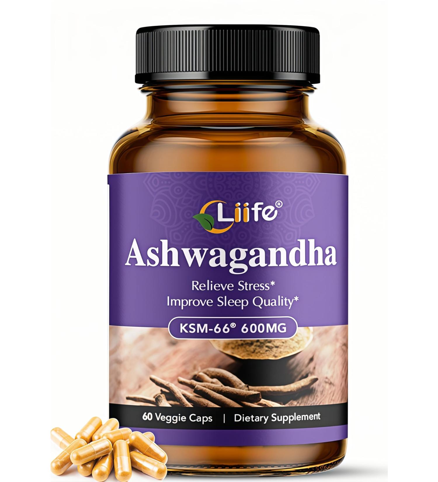 LIIFE KSM-66 Ashwagandha 600mg | with L-Theanine &Black Pepper| Natural Stress Relief Cortisol & Sleep Aid Supplement for Men & Women | Muscle Growth & Mood Relaxation Energy |60 Veggie Capsules - Buy Online on GoSupps.com