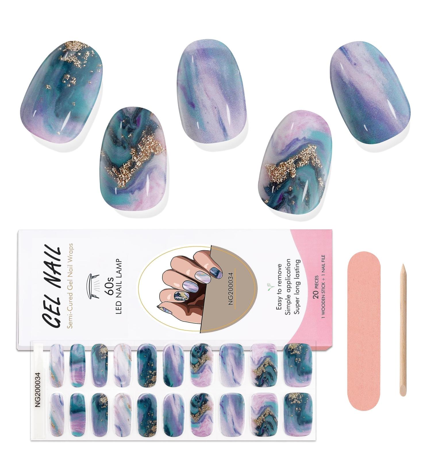 EBANKU 20 PCS Gel Nail Strips Gel Nail Strips Full Wraps Adhesive Gel Nail Stickers with Nail File and Stick(UV/LED Lamp Required)-1 # 1 - Buy Online on GoSupps.com