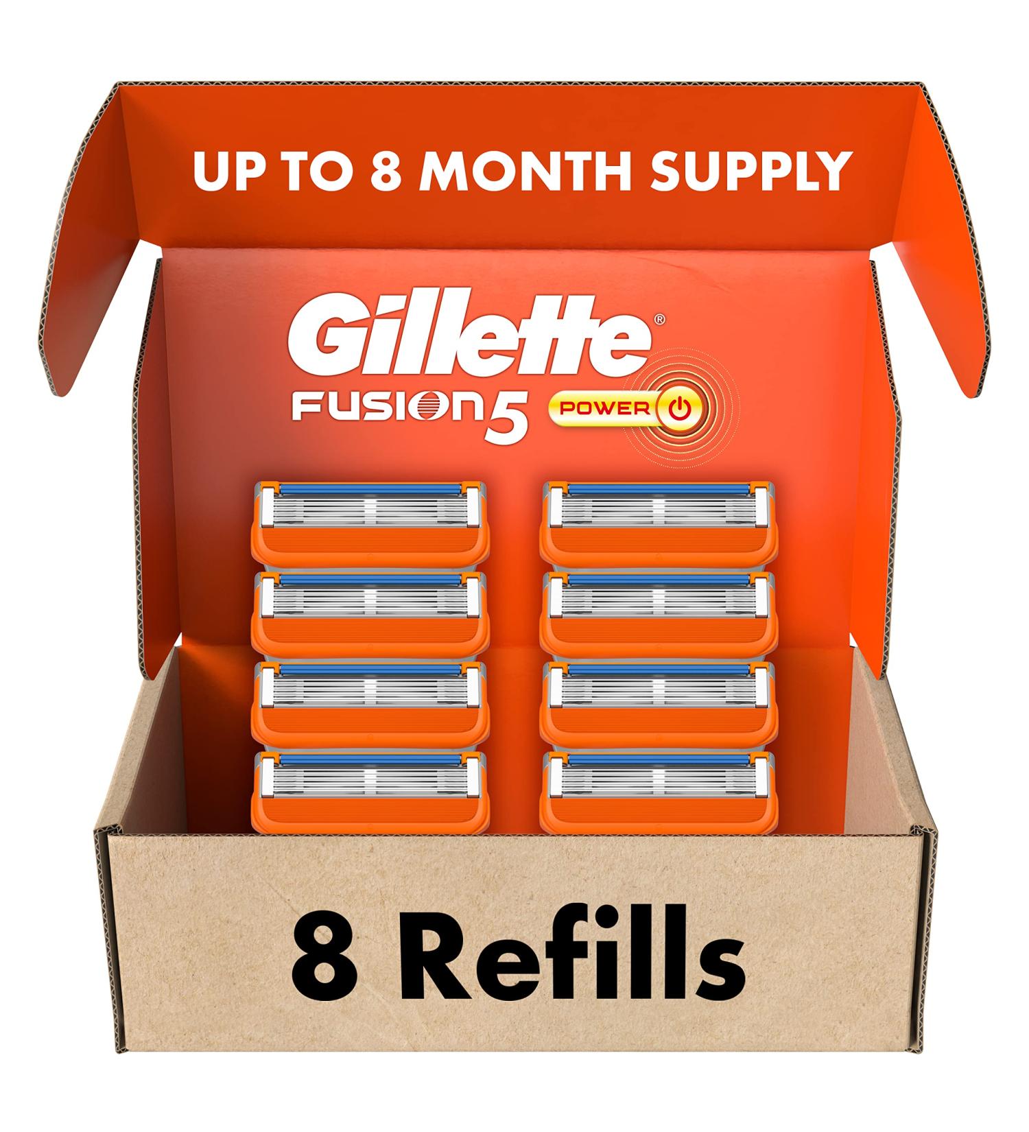Gillette Fusion5 Power Men's Razor Blade Refills - 8 Count with Lubrastrip for Comfortable Shave - Buy Online on GoSupps.com