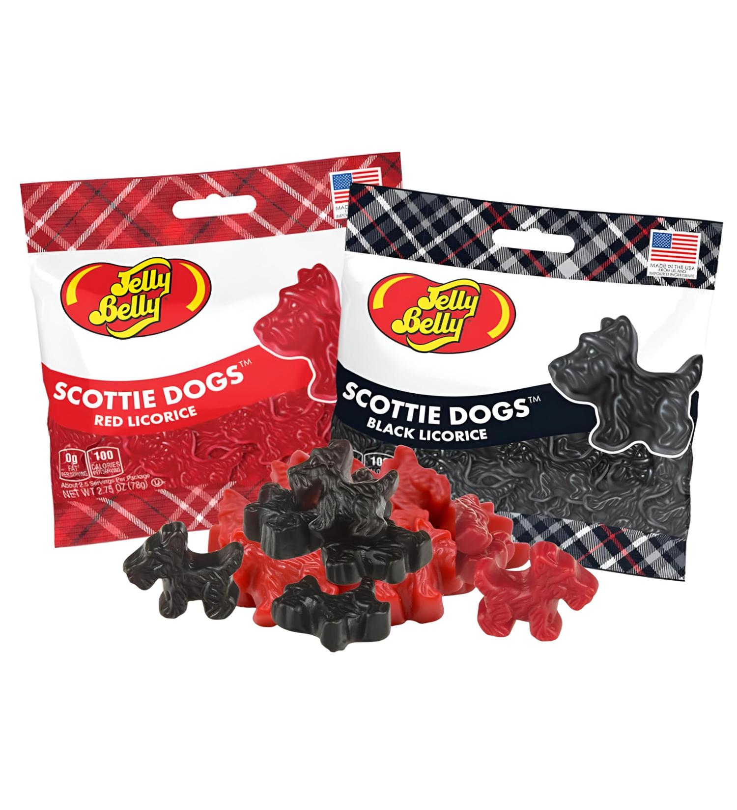 Jelly Belly Red and Black Licorice Scottie Dogs Duo pack 100g - Christmas & Holidays Candy - Vegan Candy Dairy Free Snacks Kosher Candy Gluten Free Fat-Free Peanut-Free Candy Treat for Kids & Families Stocking Stuffers for Teens - Buy Online on GoSupps.com