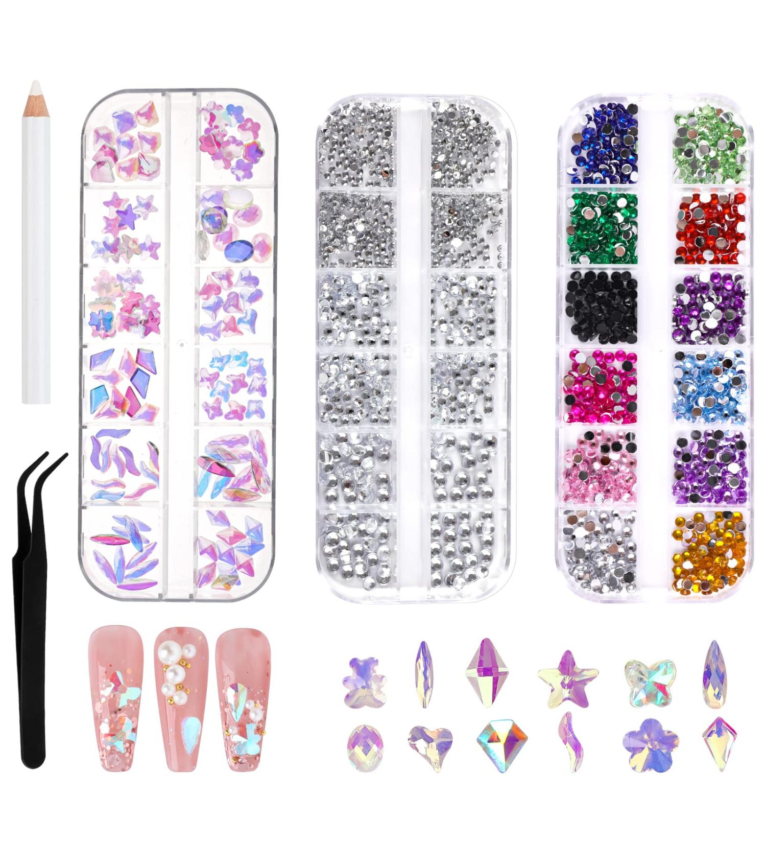 Flat Glitter Stones for Nails | Tikplus Rhinestones Nail Crystals with Dotting Pen & Tweezers for DIY Nail Art - Buy Online on GoSupps.com