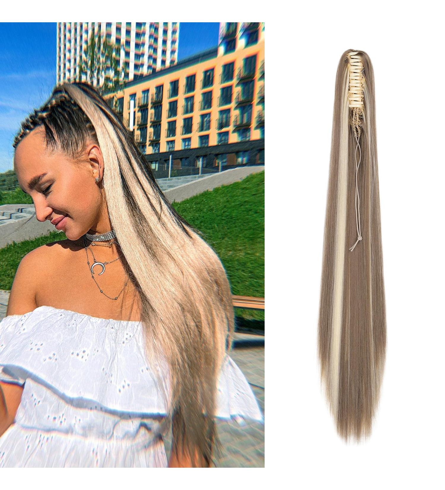 Cybelleza 22inch Ponytail Hair Extensions Ponytail Claw Jaw on Long Straight Pony Tails Clip in Hair Extensions Synthetic Hair pieces for Women (Ash Blonde & Bleach Blonde) 22" Ash Blonde&Bleach Blonde - Buy Online on GoSupps.com