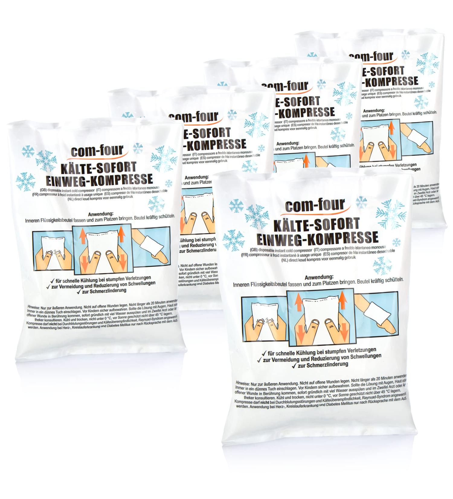 Com-Four 5x Disposable Cold Compress - 21x15 cm Cooling Packs for First Aid | Instant Cold Relief (5-Pack) - Buy Online on GoSupps.com