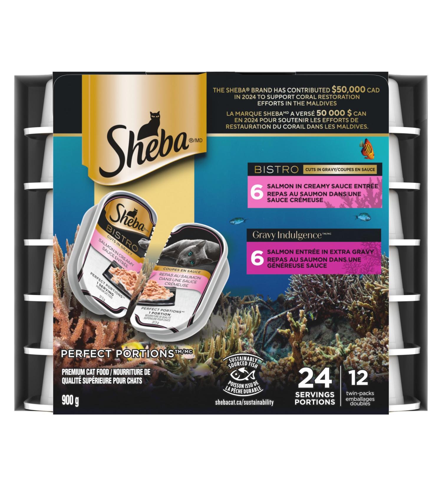 Sheba Perfect Portions Adult Wet Cat Food Bistro Cuts in Gravy Salmon in Creamy Sauce Entr e and Gravy Indulgence Salmon Entr e in Extra Gravy Variety Pack (12) 75g Trays - Buy Online on GoSupps.com