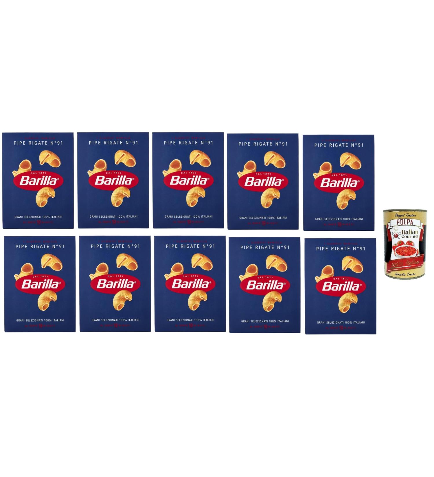  Italian Gourmet E.R. Barilla Pipe Rigate No. 91 Pack of 10 100% Italian pasta 500g + Italian gourmet Polpa 400g - Buy Online on GoSupps.com
