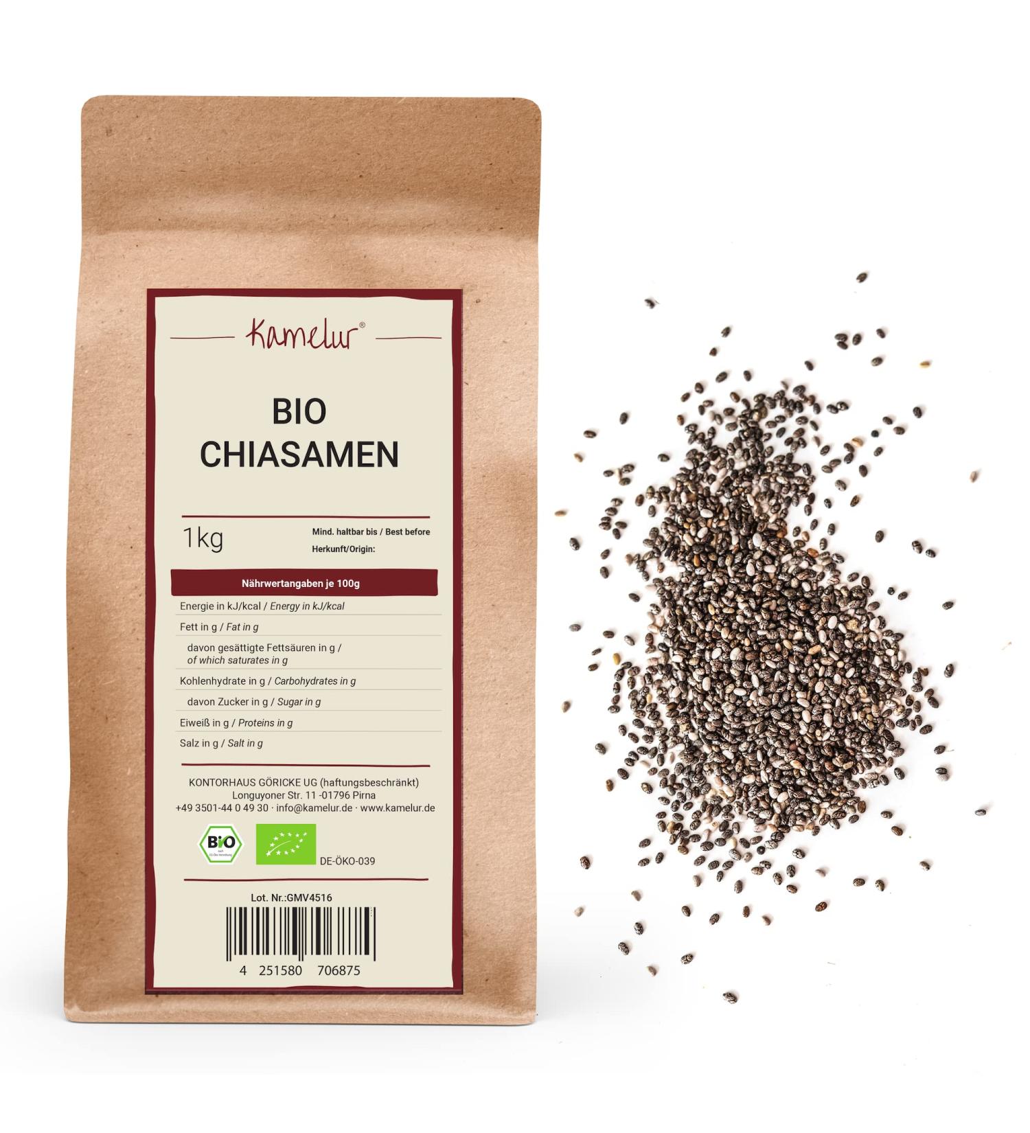 Buy Kamelur 1kg Organic Black Chia Seeds | Pure Additive-Free Eco-Friendly Packaging for Porridge & More - Buy Online on GoSupps.com