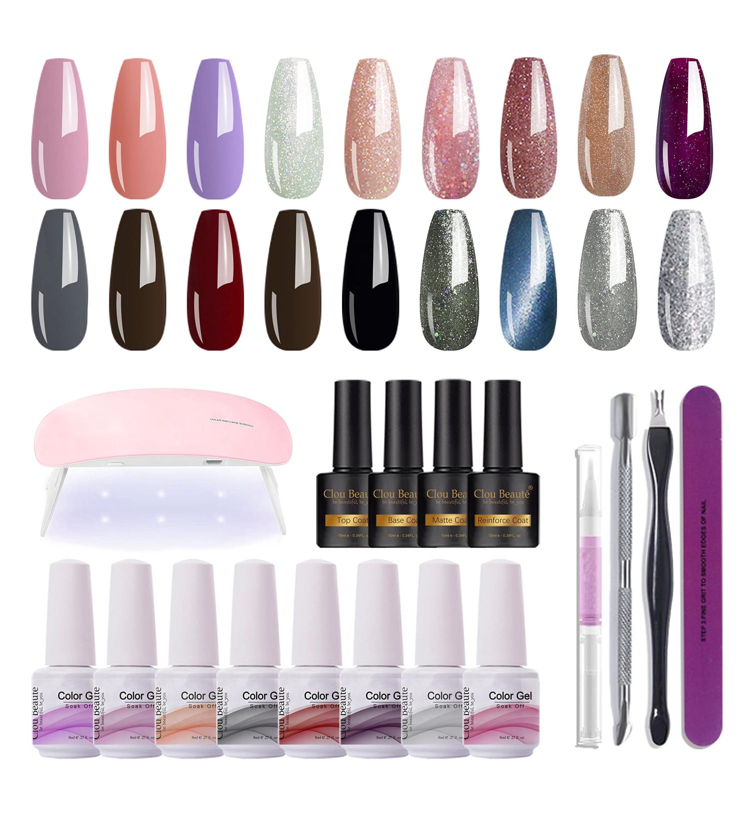 Clou Beaute 27PC Gel Nail Polish Set - Dream Aurora Collection with Lamp - Cat Eye, Matte, Soak Off - UV/LED Art Varnish - Gift Box Starter Kit - Buy Online on GoSupps.com