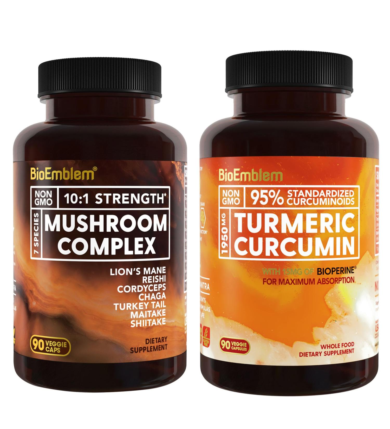 BioEmblem Turmeric Curcumin Supplement with BioPerine and Mushroom Complex - Buy Online on GoSupps.com