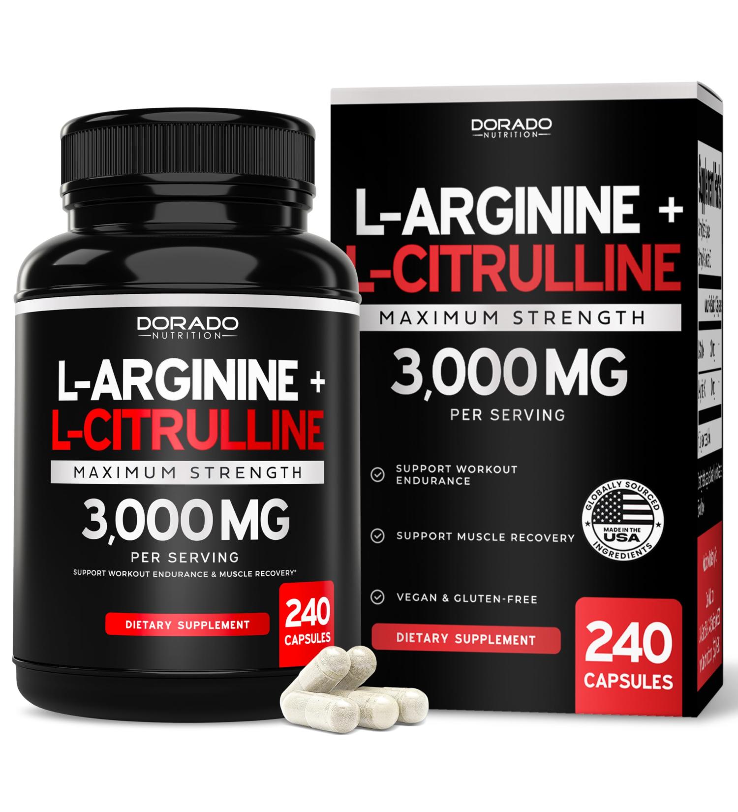 L Arginine L Citrulline Supplement 3000mg (240 Capsules) Nitric Oxide Pills for Men - Stamina Endurance Performance for Workouts - NO Supplements for Men - Gluten Free Non-GMO Vegan Capsules L-Arginine L-Citrulline (240  - Buy Online on GoSupps.com
