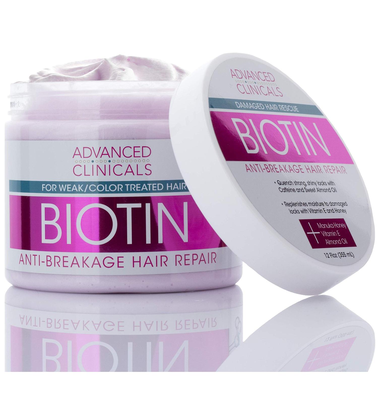 Advanced Clinicals Biotin Hair Treatment Mask - Repair & Strengthen Color-Treated Hair with Manuka Honey & Caffeine - Hydrating Deep Conditioner for Weak Hair - 12 Fl Oz - Buy Online on GoSupps.com